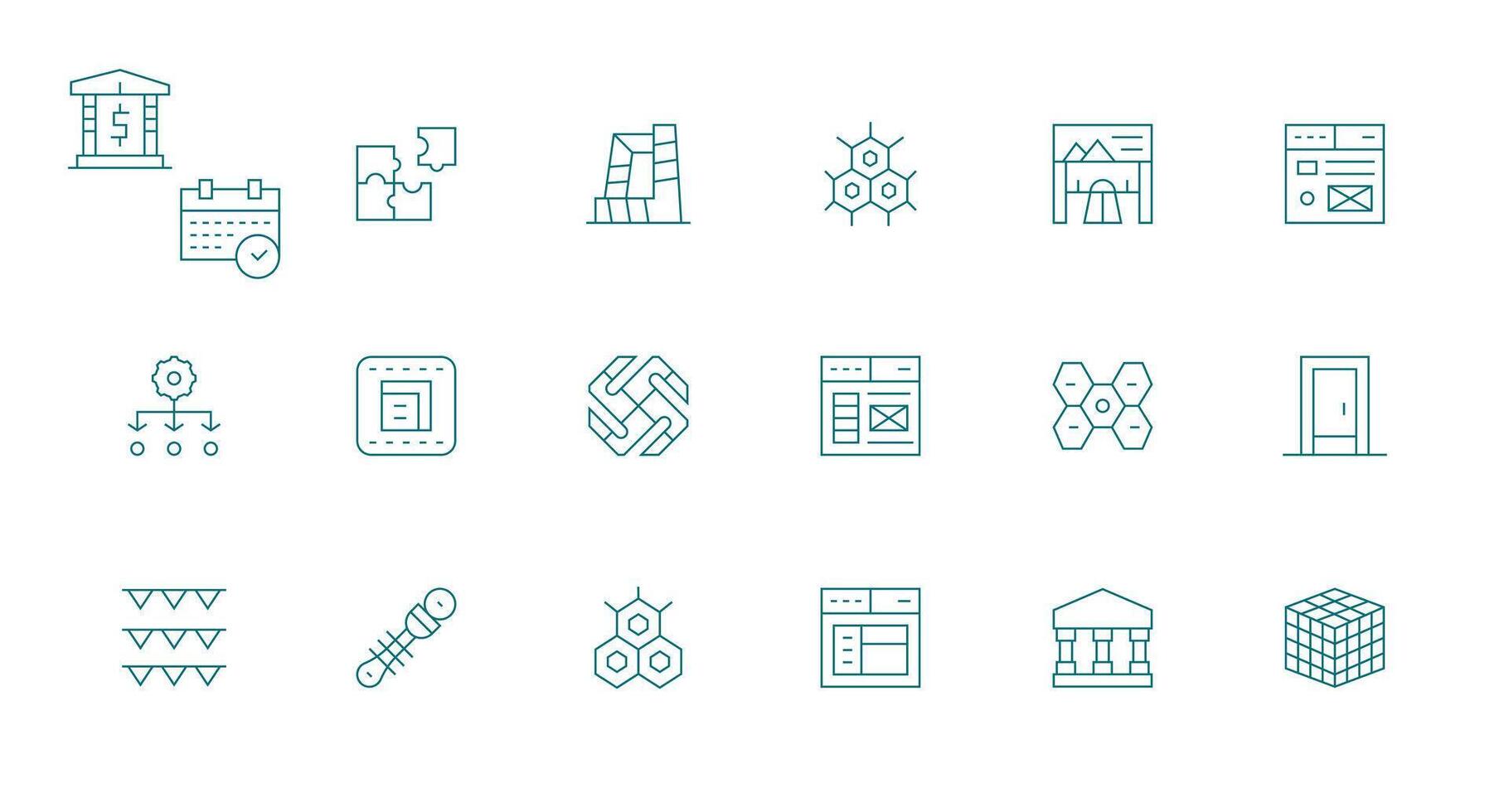 Framework Icon Collection with 18 Minimal Line Designs Organized Glyph Icons for Fast Design vector
