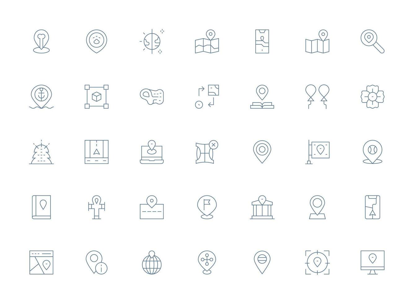 Coordinates Icon Collection with 35 Light Line Designs Complete Icon Bundle for Web Design vector