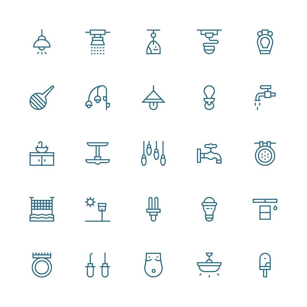 Fixture Icon Set with 25 Medium Stroke Outline Graphics All Device Compatible Icon Set vector