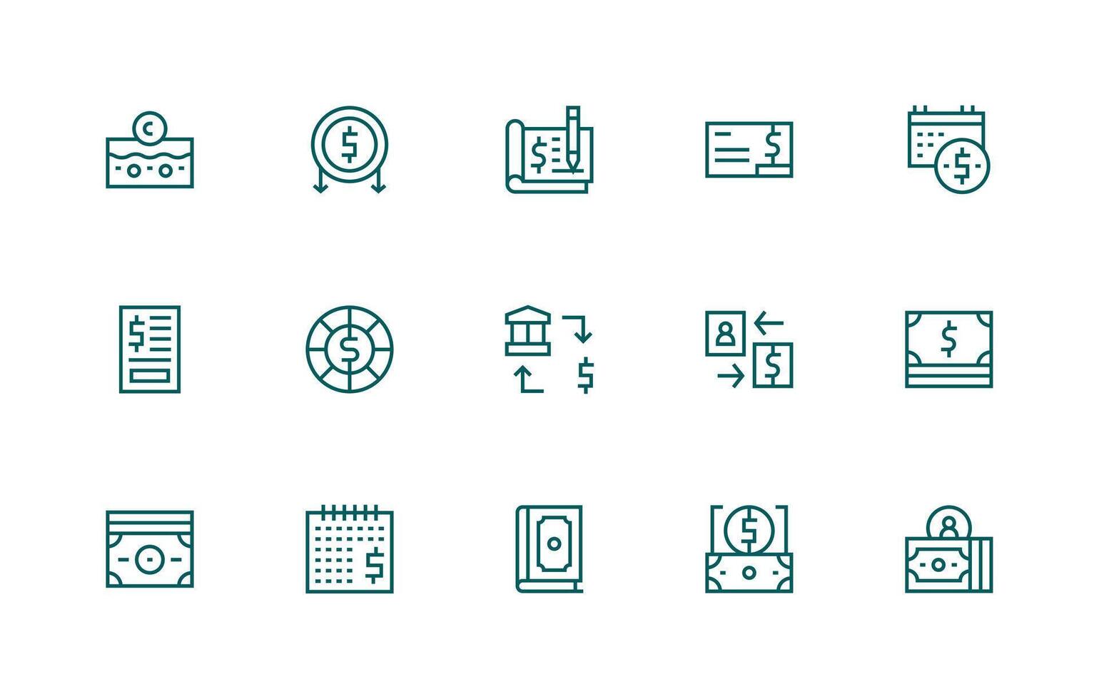 Expense Visual Pack containing 15 Regular Line Icons Icon Pack for UI vector
