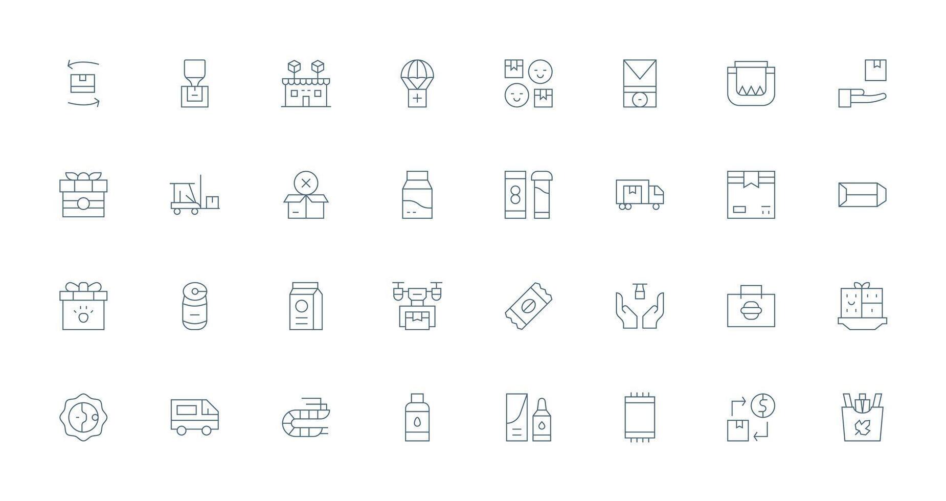 Package Icon Collection with 32 Thin Line Designs Quick Access Icons for UI Development vector