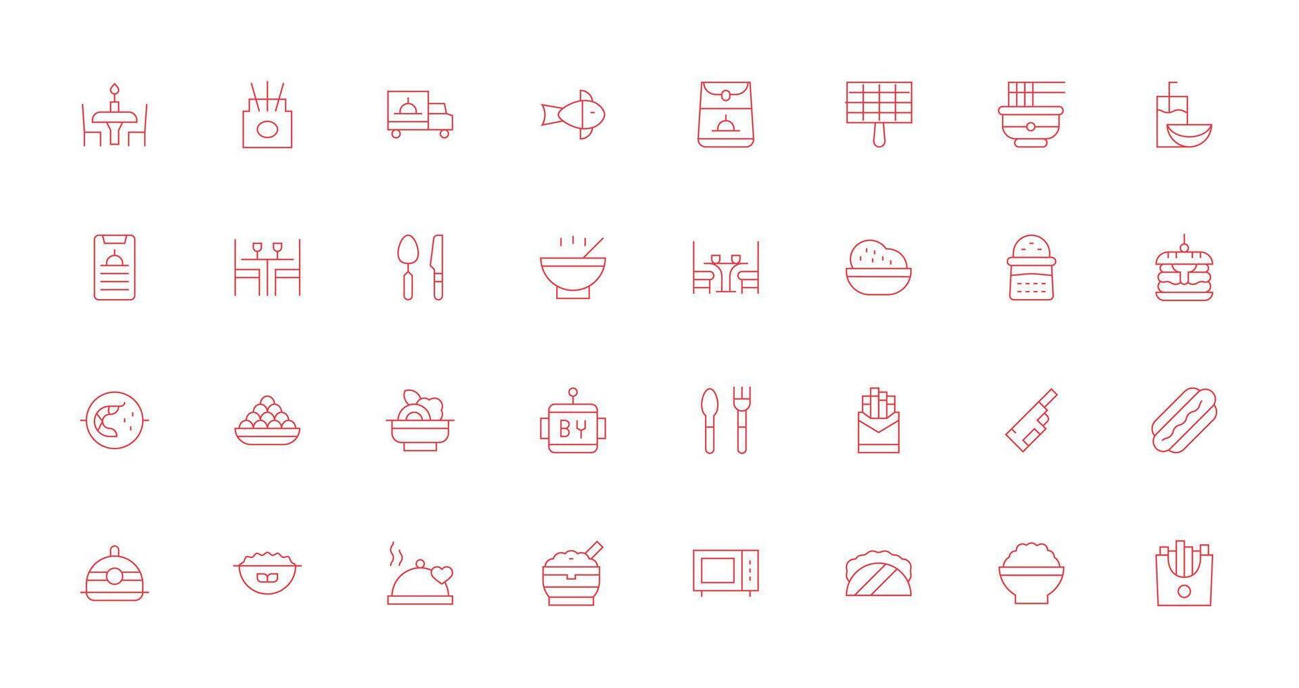 32 Icons for Meal in Thin Line Format Basic Icon Series vector
