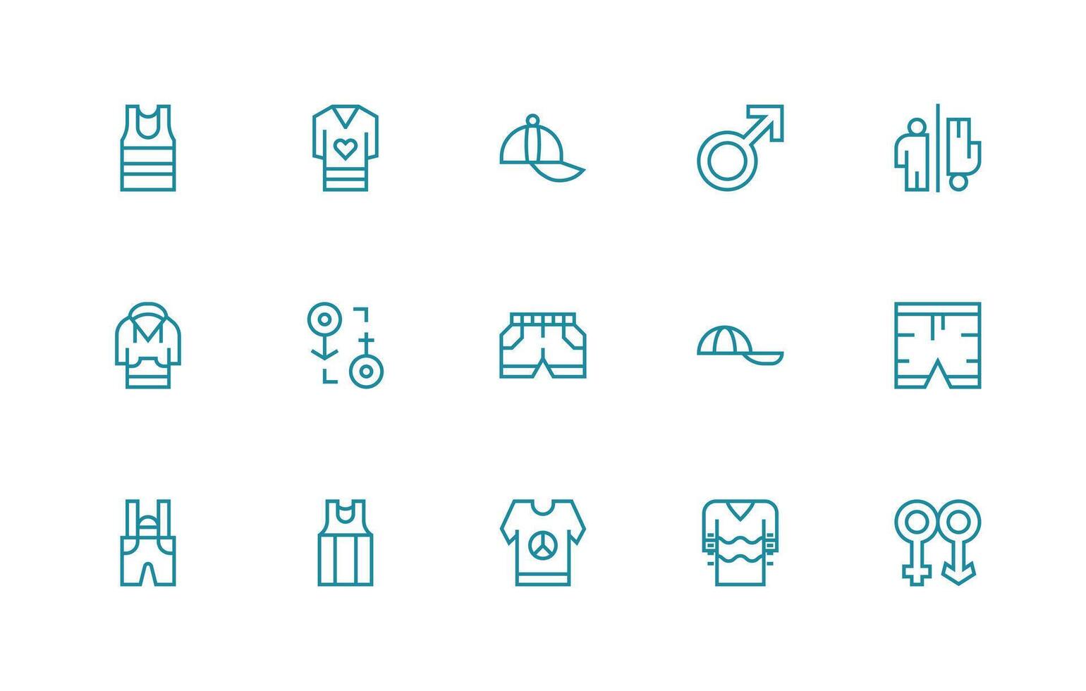 Unisex Icon Set with 15 Regular Line Graphics Theme-Based Icon Pack vector