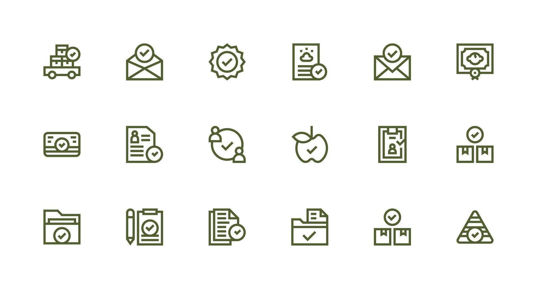 Strong Stroke Line Style Accepted Icons with 18 Vectors Icon Set for Web