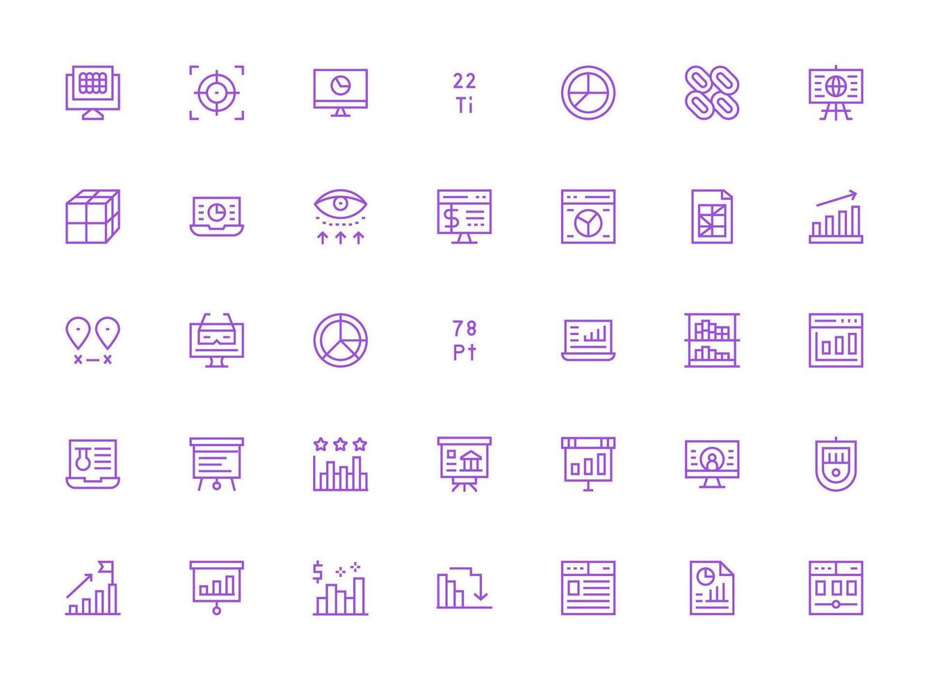 35 Icons for Data Visualization in Regular Clean Line Format Minimal Icon Set for Interface Projects vector