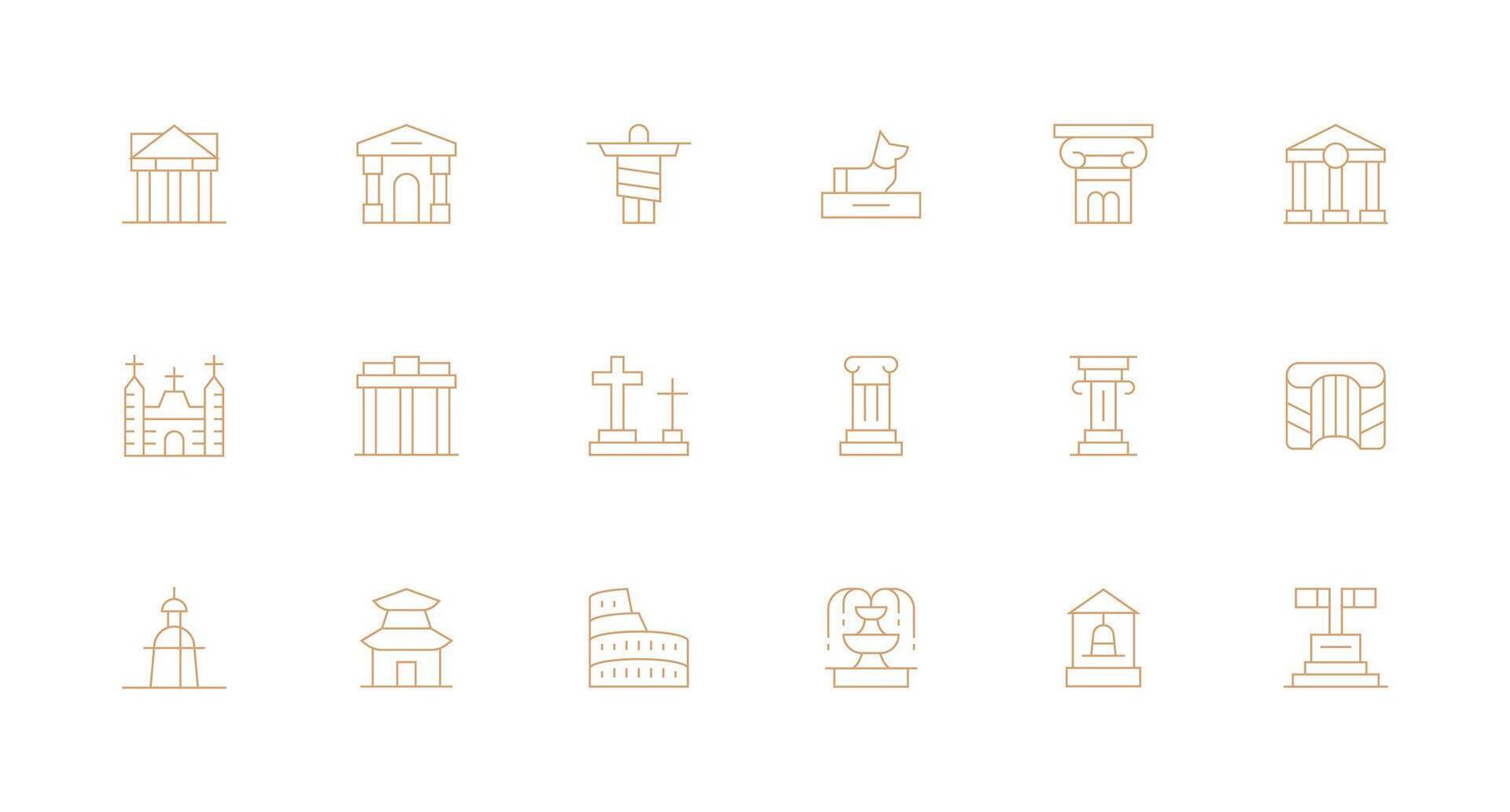 Monument Icon Set with 18 Minimal Line Graphics Customizable Icon Series for Mobile Screens vector
