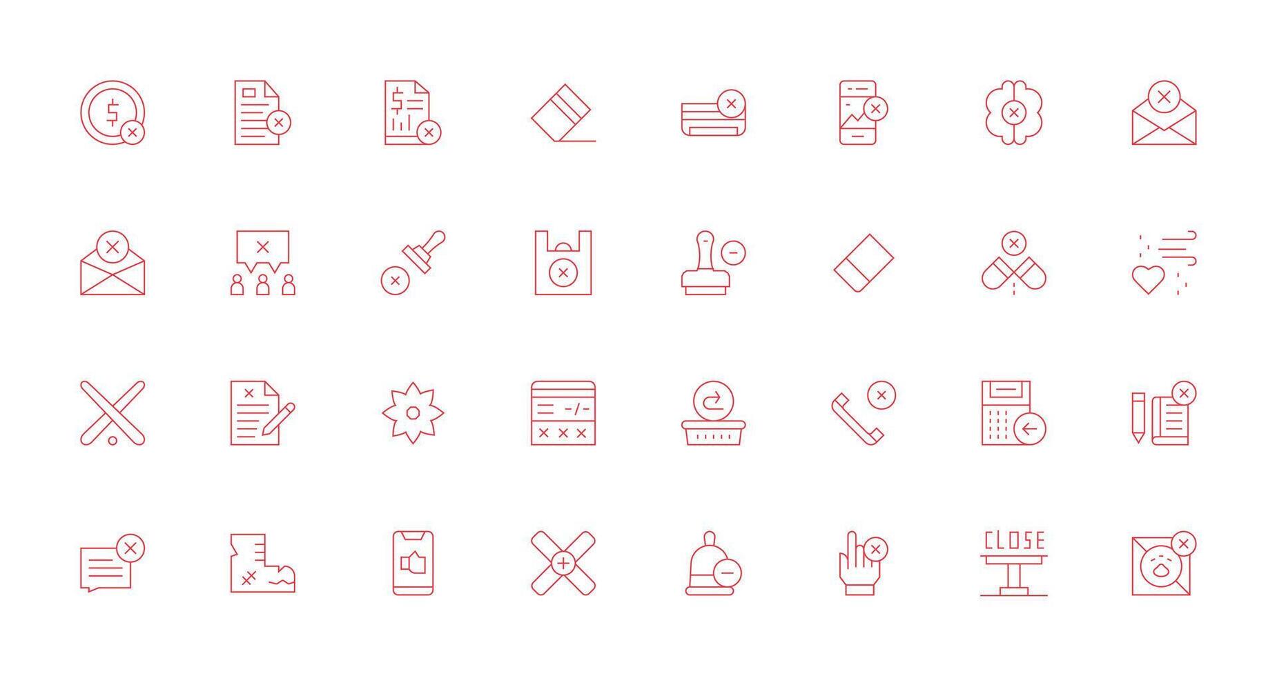 Cancel Icon Set with 32 Thin Line Graphics Creative Icon Set vector