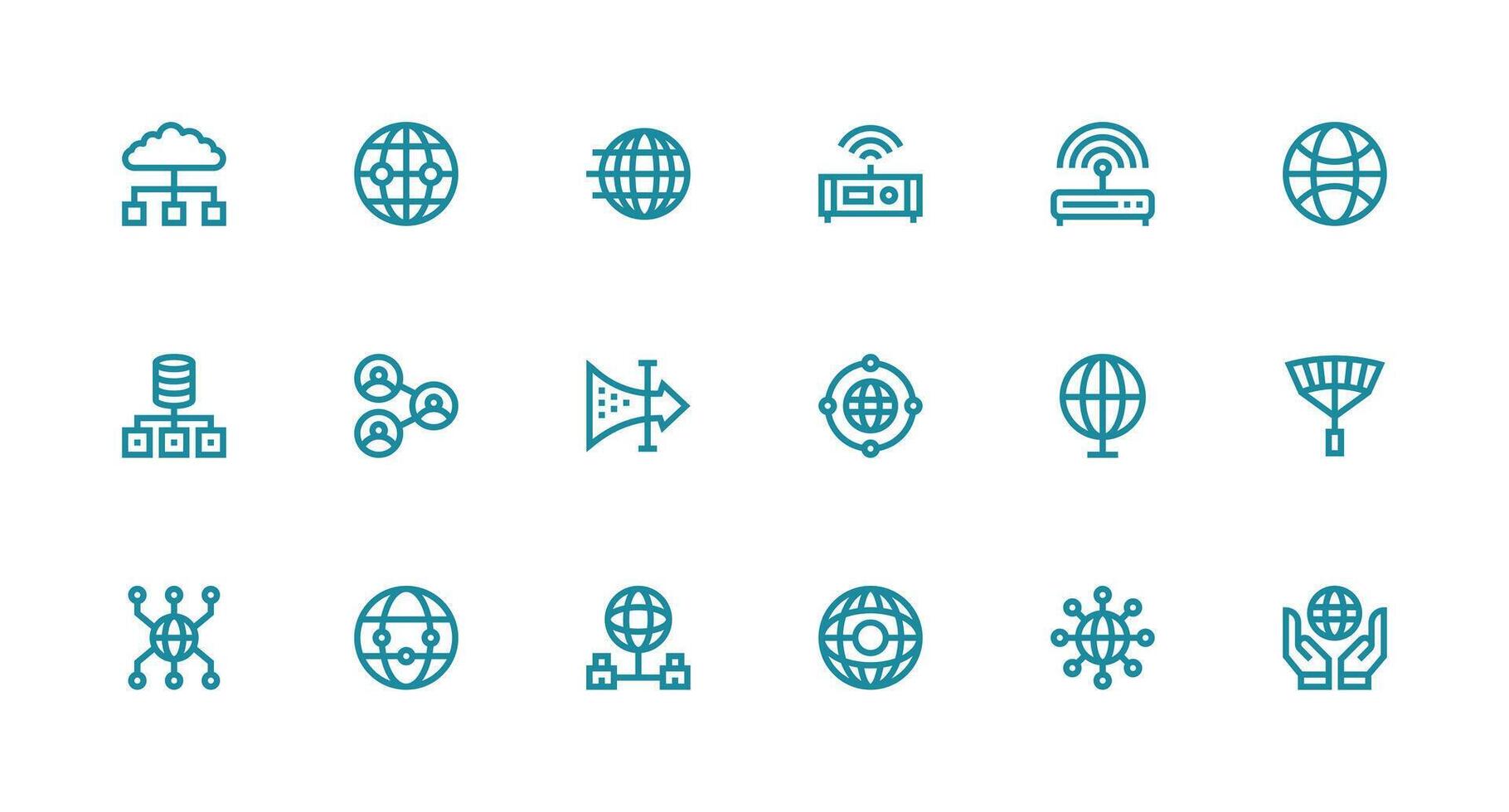 Network Connection Icon Collection with 18 Strong Stroke Line Designs Modern Line and Glyph Icon Series vector