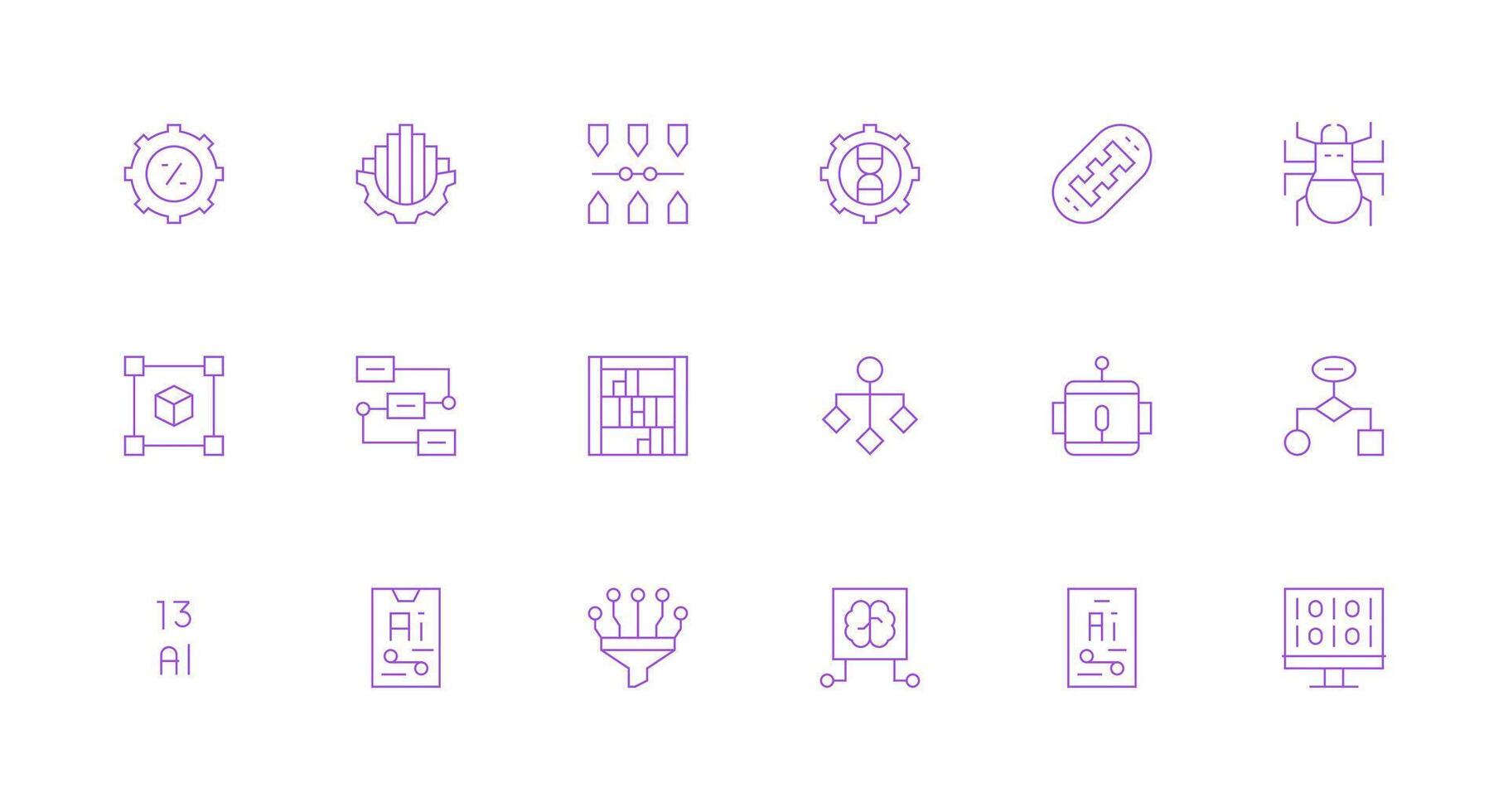Algorithm Design Icons featuring 18 in Minimal Line Style Essential Icon Set for Teams vector