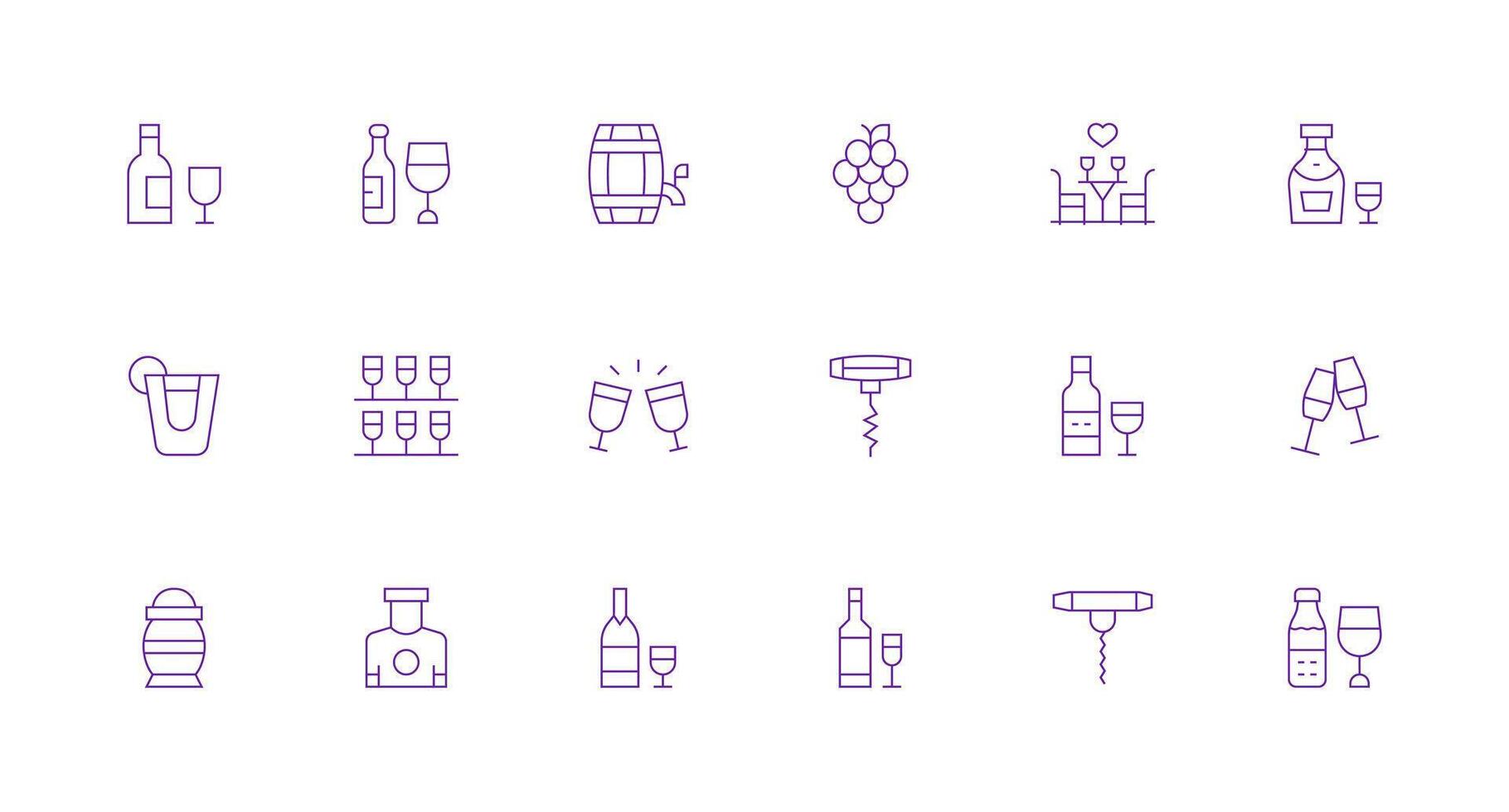 Wine Visual Pack containing 18 Minimal Line Icons Icon Pack for UI vector