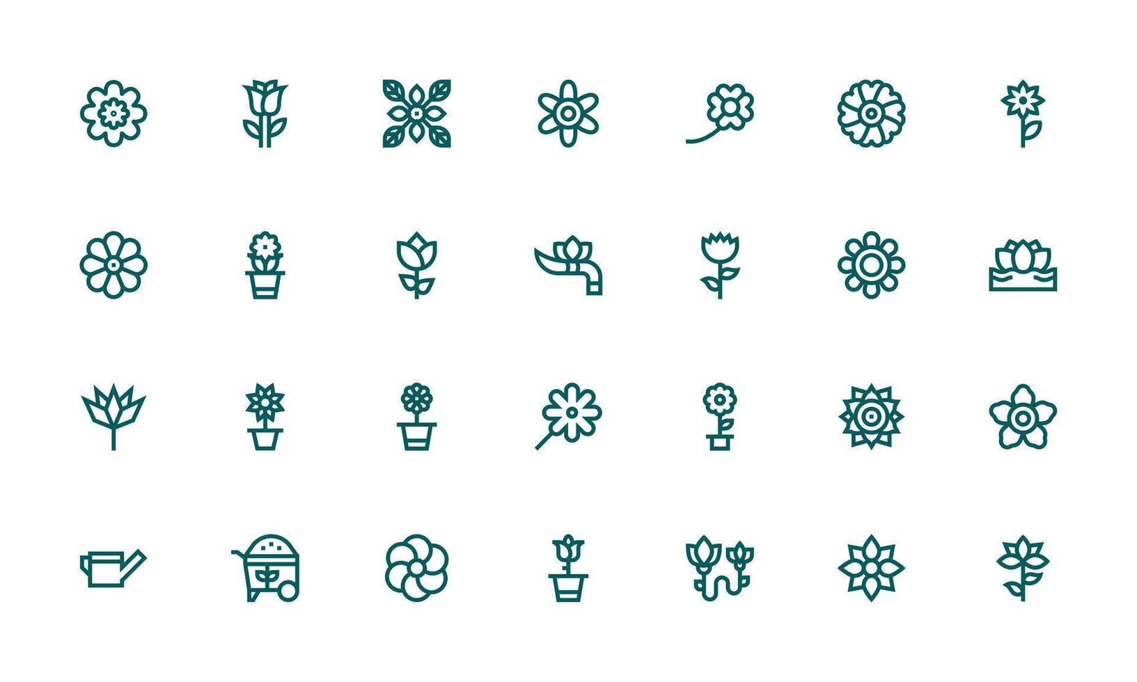 Flower Icon Set with 28 Bold Line Graphics UI and UX Focused Icon Collection vector
