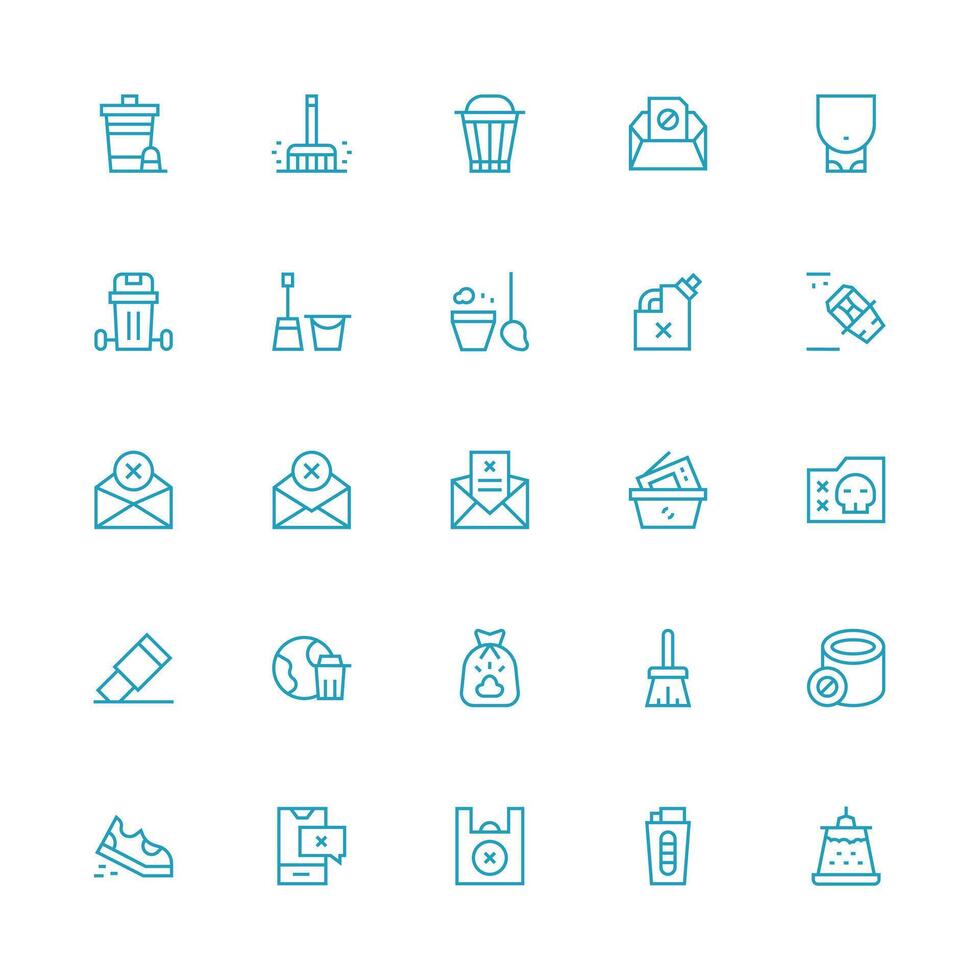25 Icons for Trash in Medium Stroke Outline Format Minimal Icon Set for Interface Projects vector