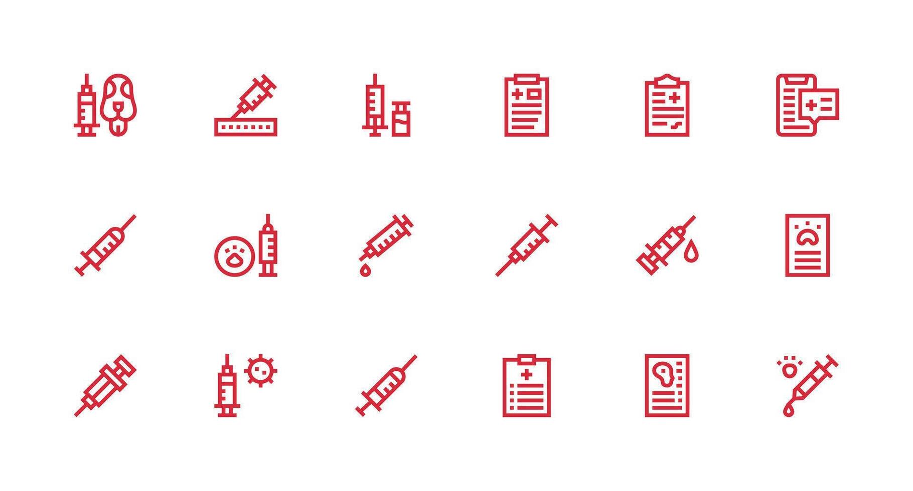 Immunization featuring 18 Icons in Strong Stroke Line Design Icon Set vector