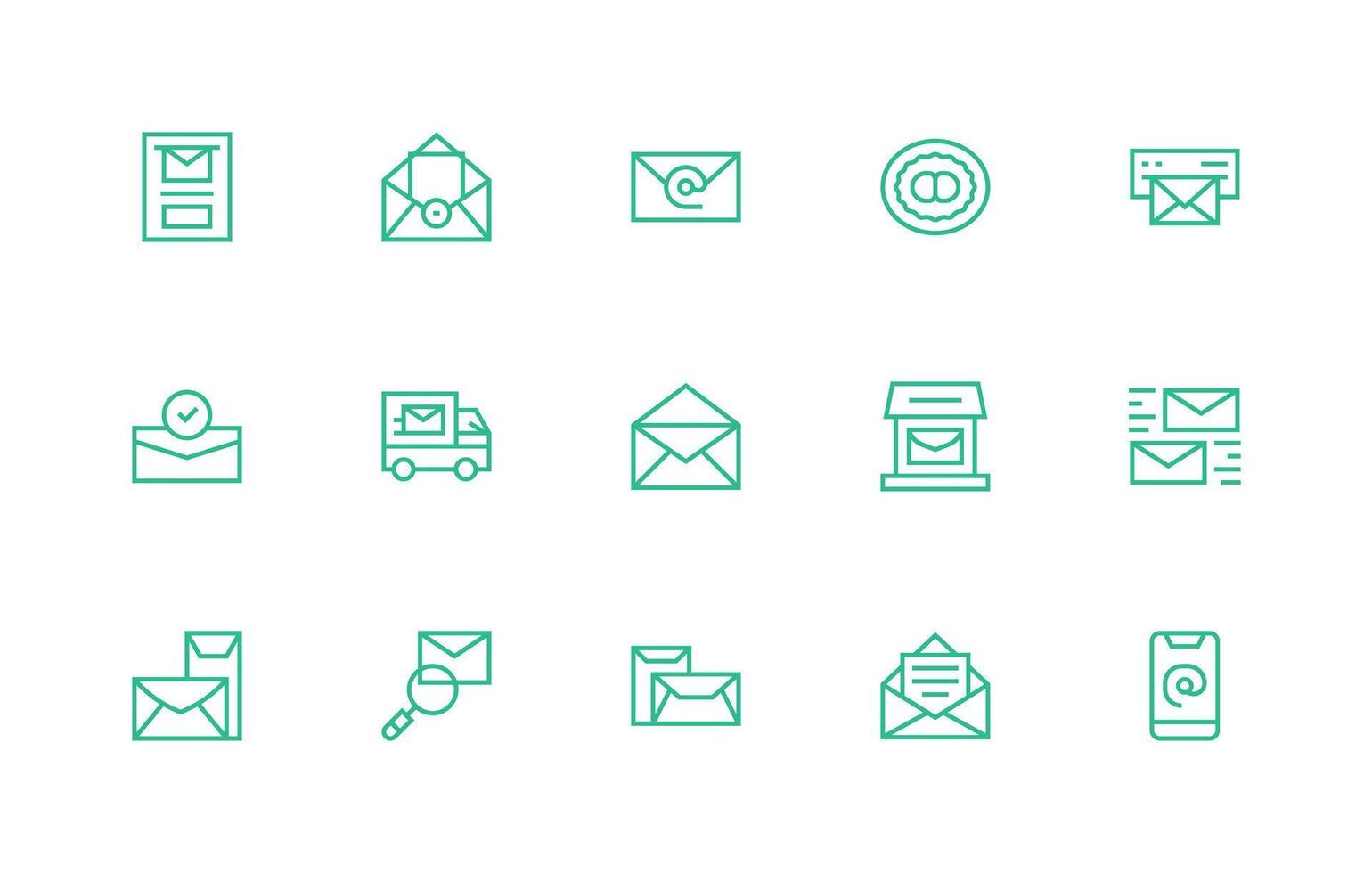 Digital Mail Icon Collection with 15 Regular Line Designs Organized Pack for Project Assets vector