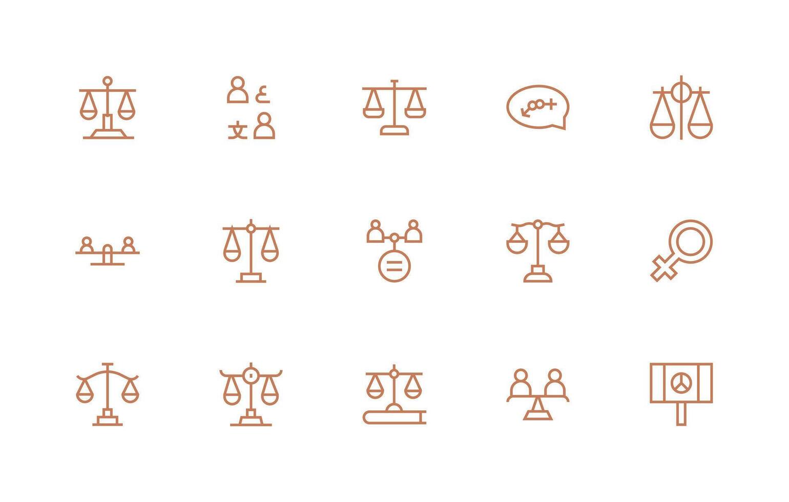 igualdad presentando 15 íconos en regular línea diseño ui icono conjunto vector