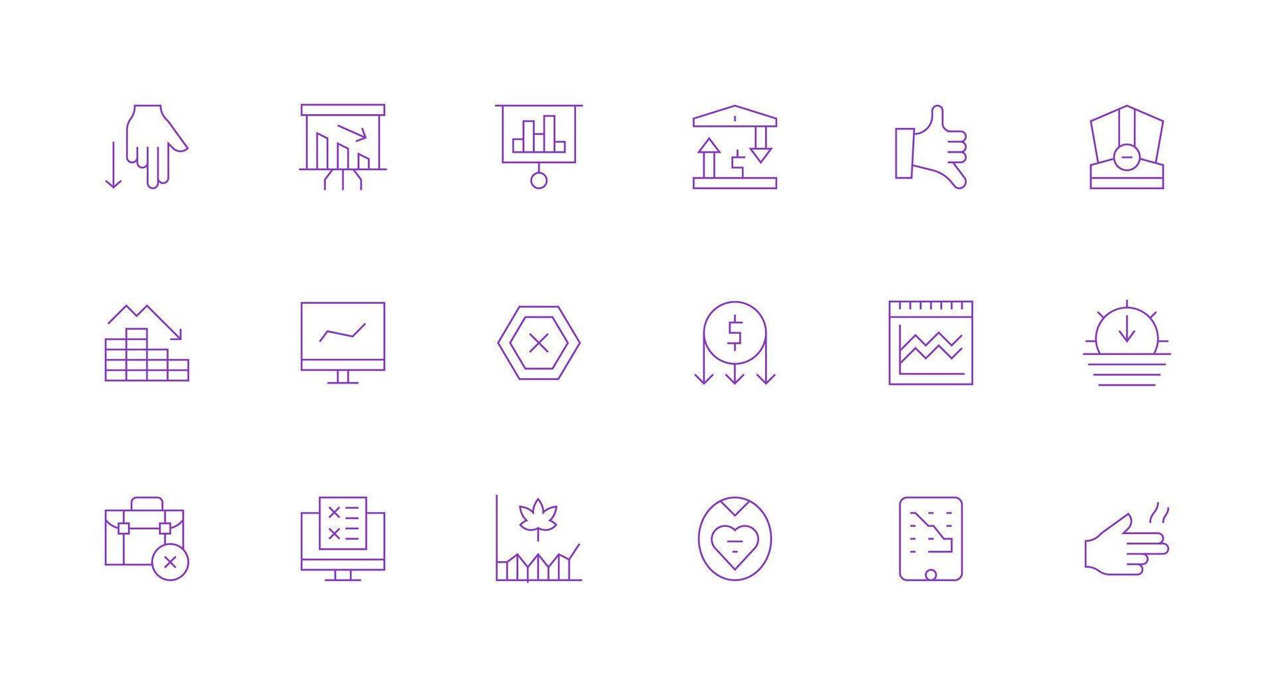 18 Icons for Decline in Minimal Line Format Clean Icon Set Icon Pack for UI Projects vector