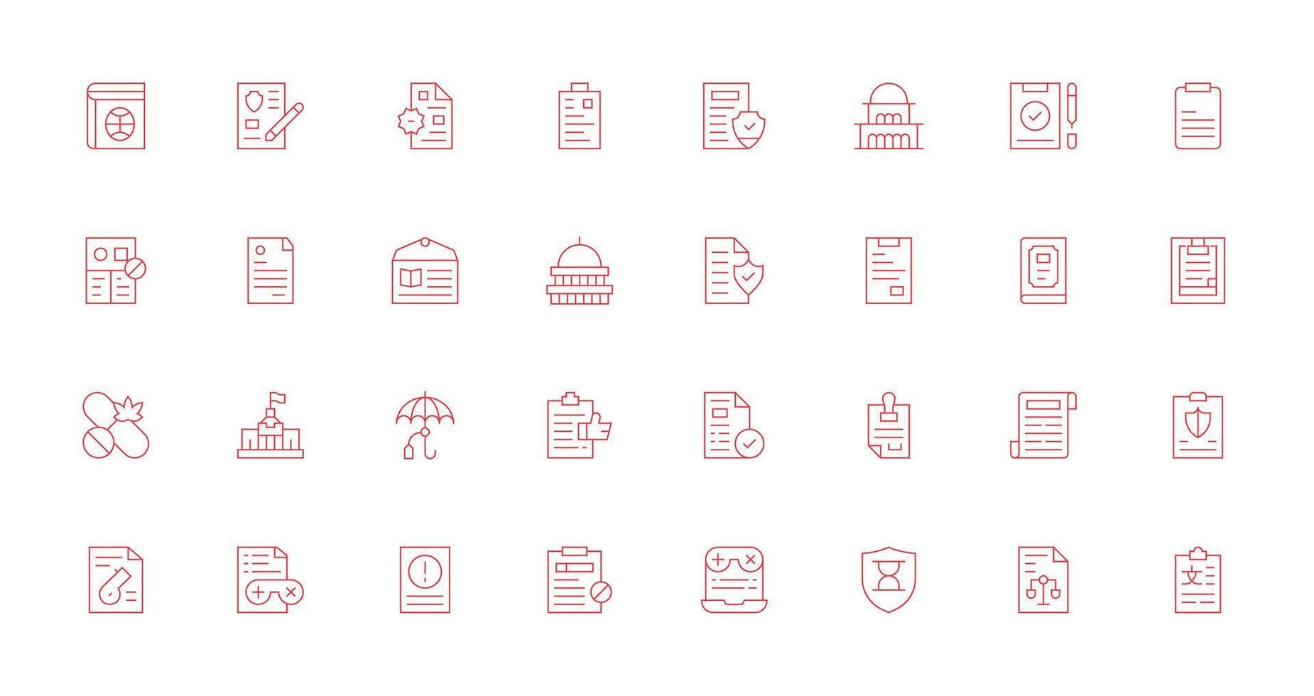 32 Policy Icons in Thin Line Aesthetic Complete Icon Set for Mobile Apps vector