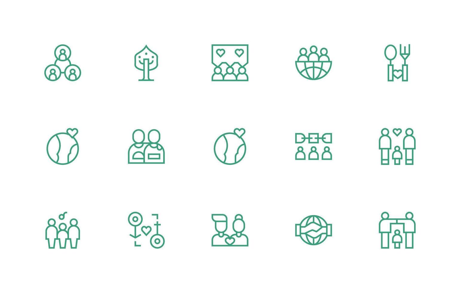 Togetherness Visual Pack containing 15 Regular Line Icons Layout Icon Collection vector