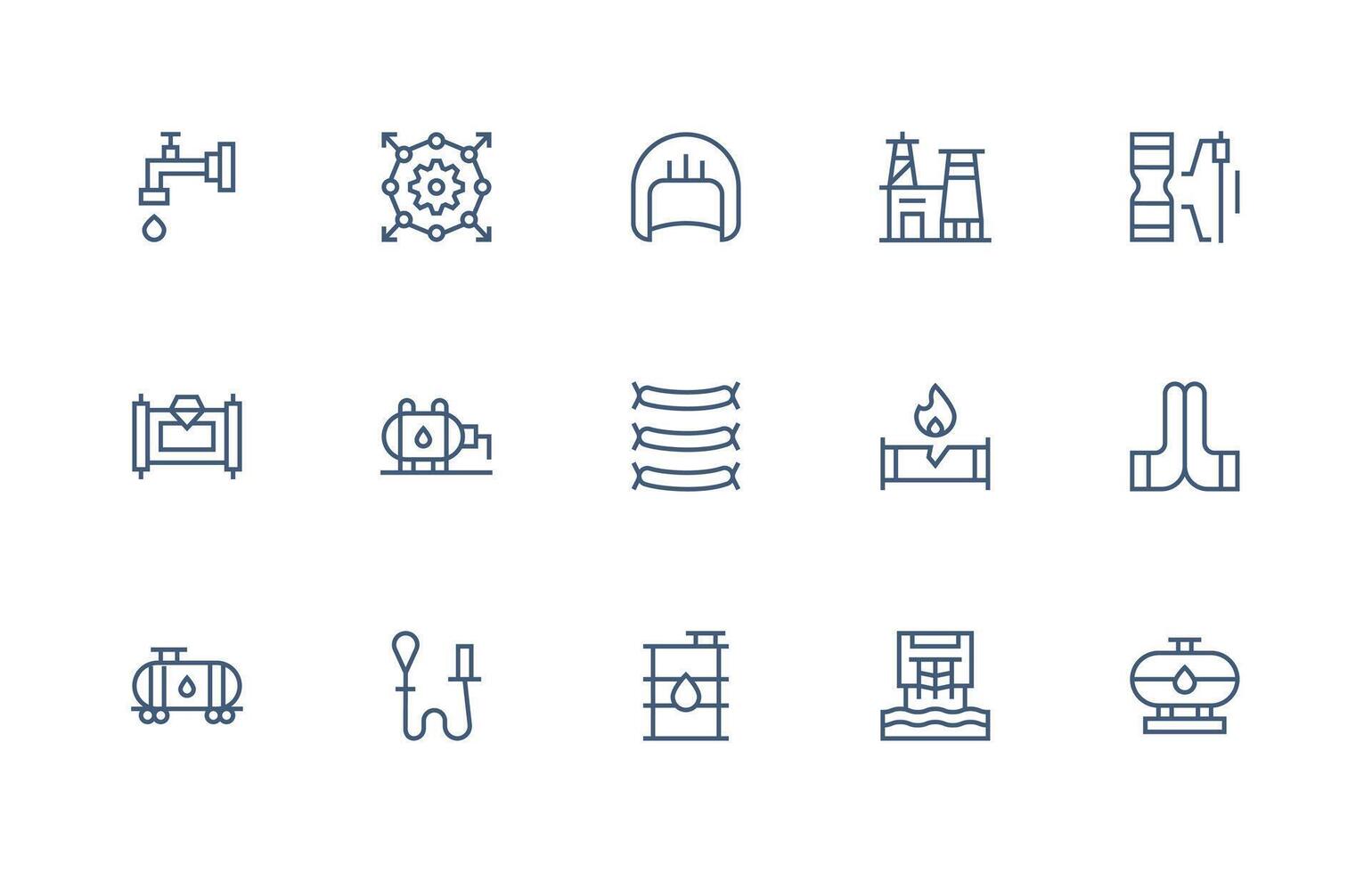 Pipeline Visual Pack containing 15 Regular Line Icons Functional Icon Series vector
