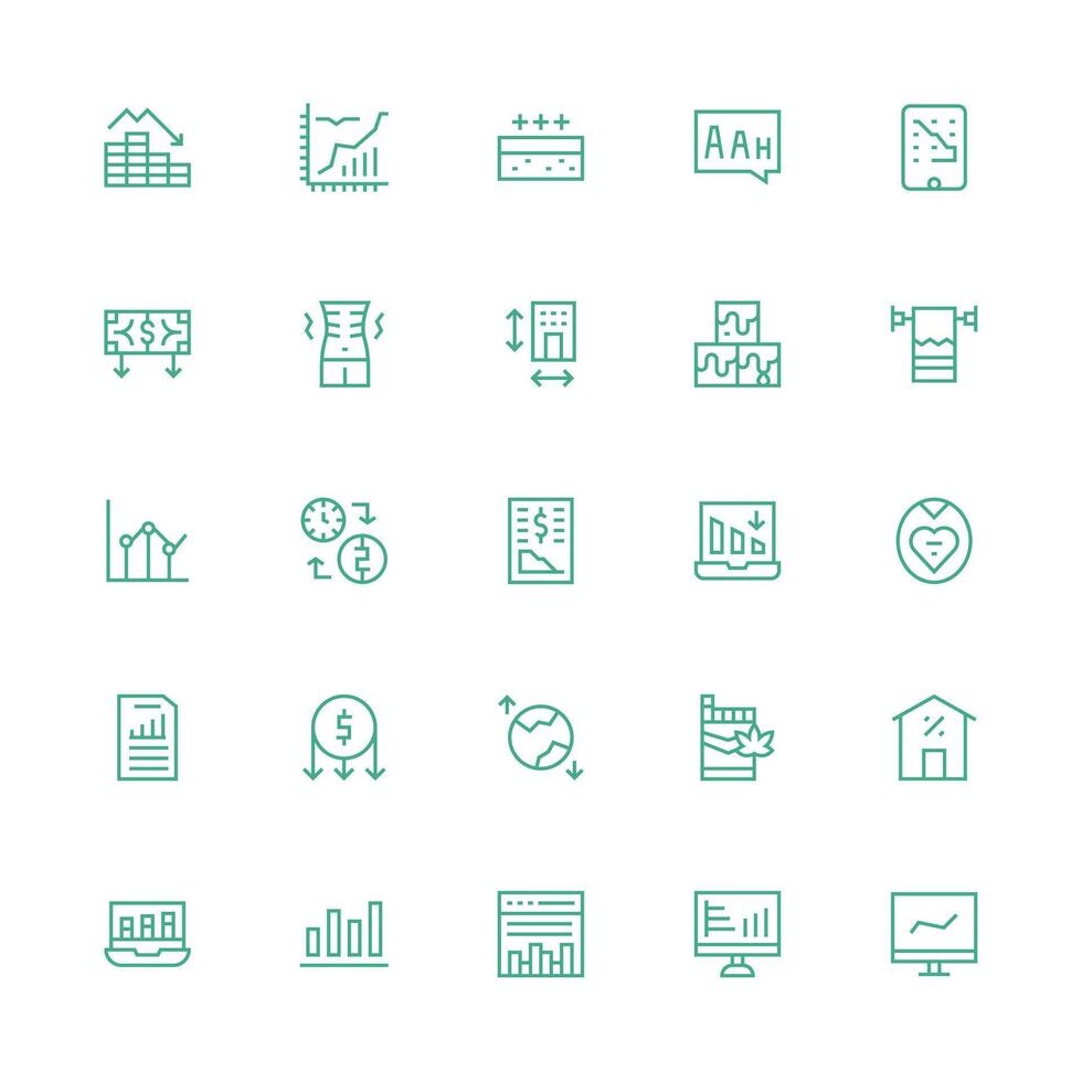 25 Medium Stroke Outline Style Icons from Decrease Collection Web and App Icon Pack Collection vector