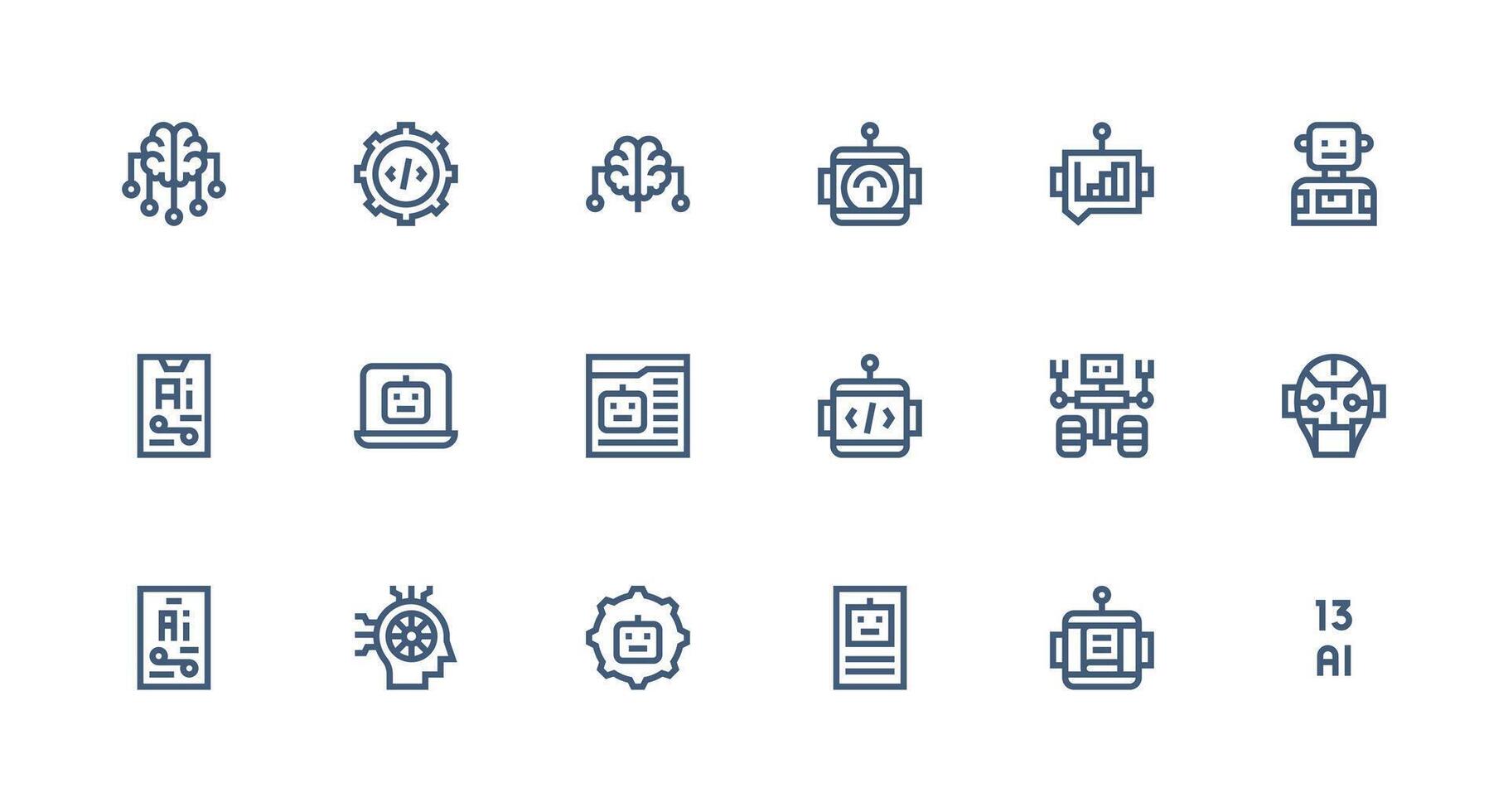 18 Strong Stroke Line Icons for Machine Learning Graphics App Icon Pack vector