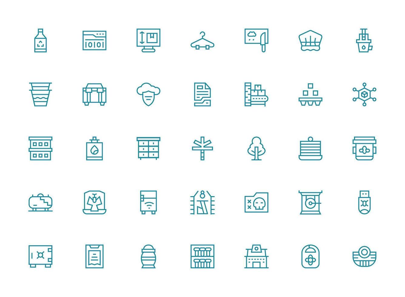 Storage Design Icons featuring 35 in Regular Clean Line Style Multi-Purpose Icon Set vector