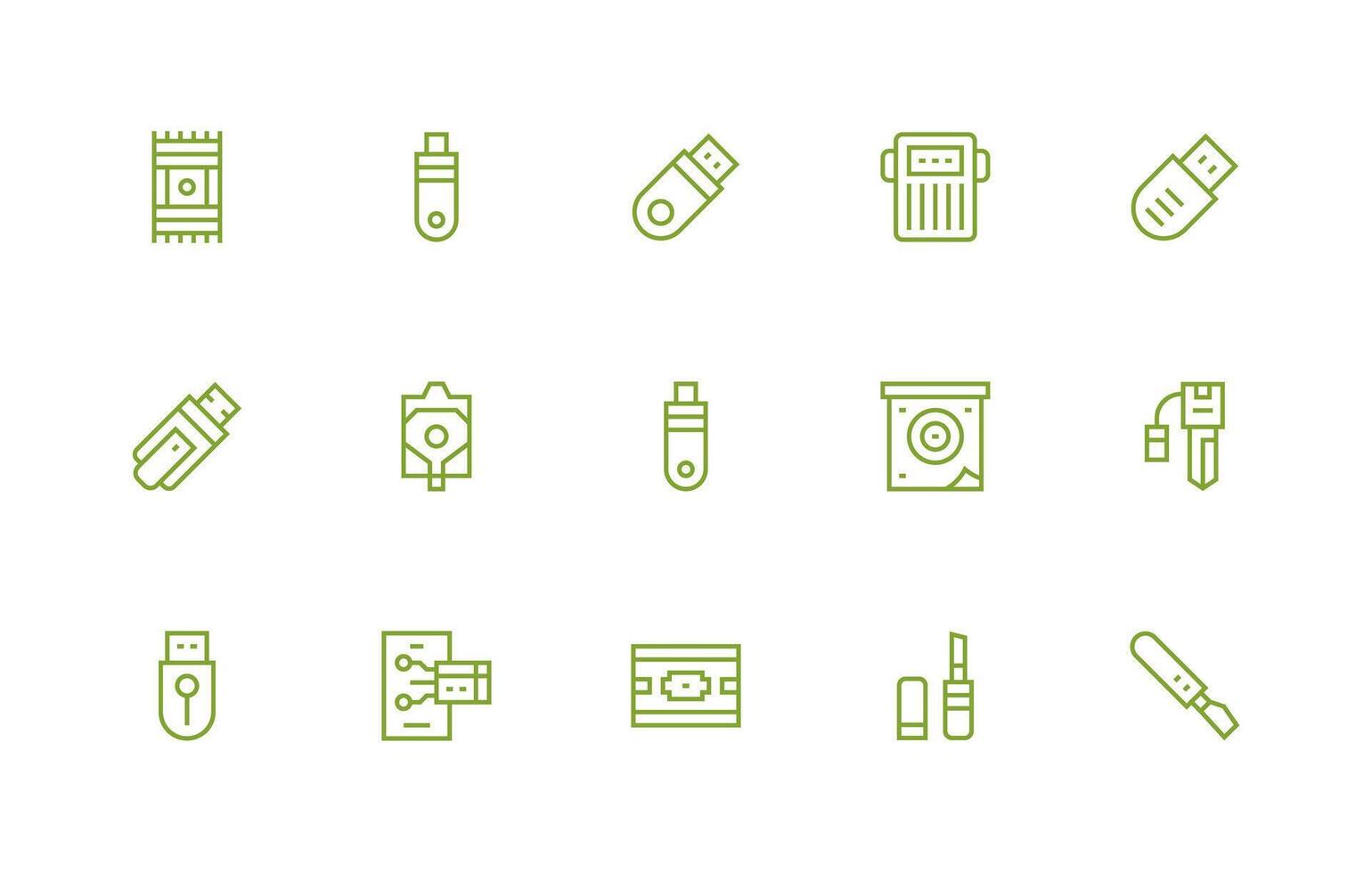 Flash Drive featuring 15 Icons in Regular Line Design Responsive Icon Set for Flexible Layouts vector