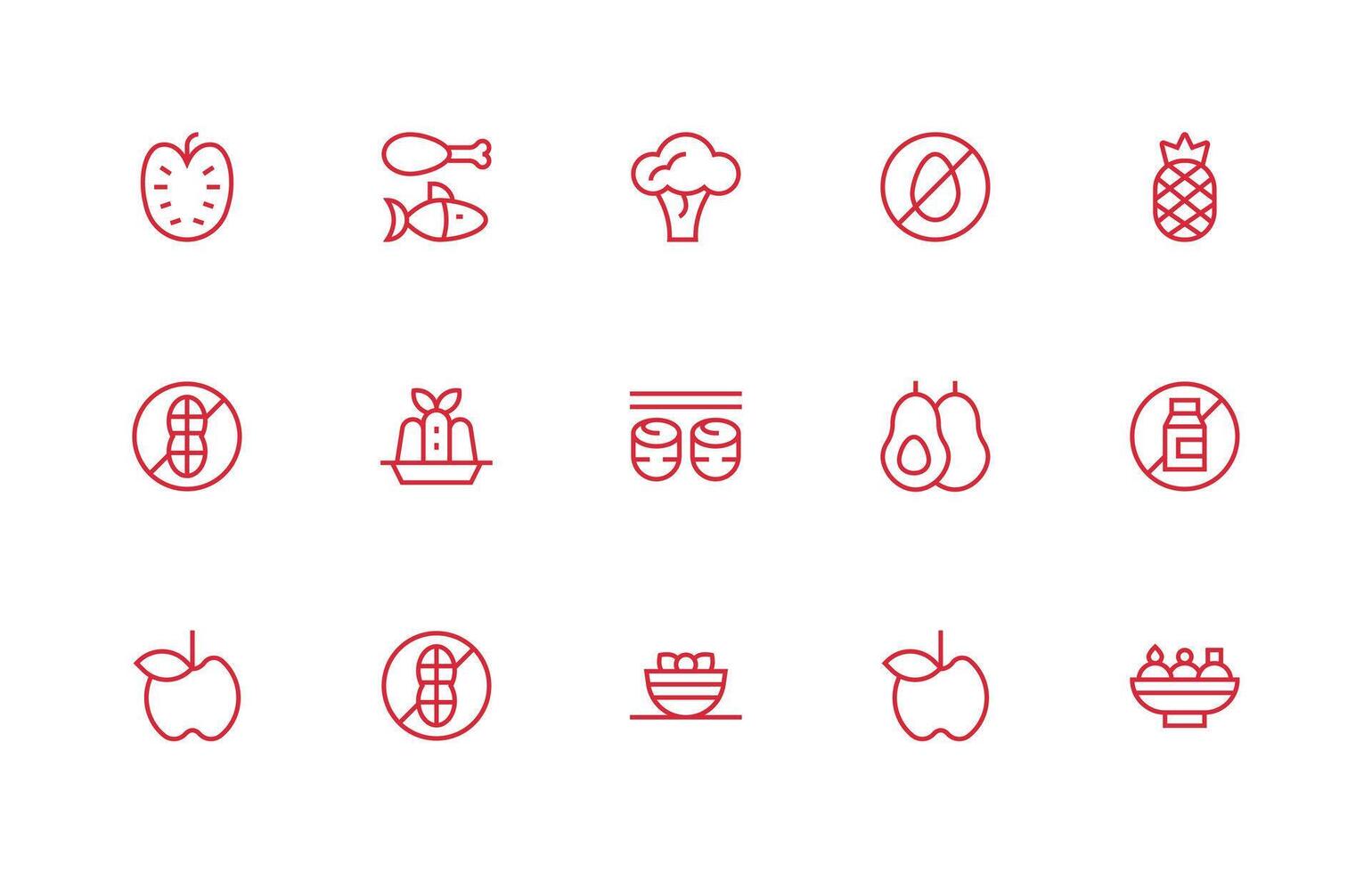 Vegetarian including 15 Regular Line Illustrations Icons Built for Visual Consistency Pack vector