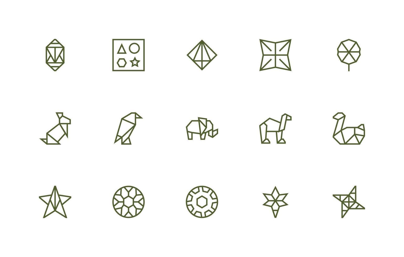 Polygon Icon Set with 15 Regular Line Graphics Multi-Style Icon Collection vector