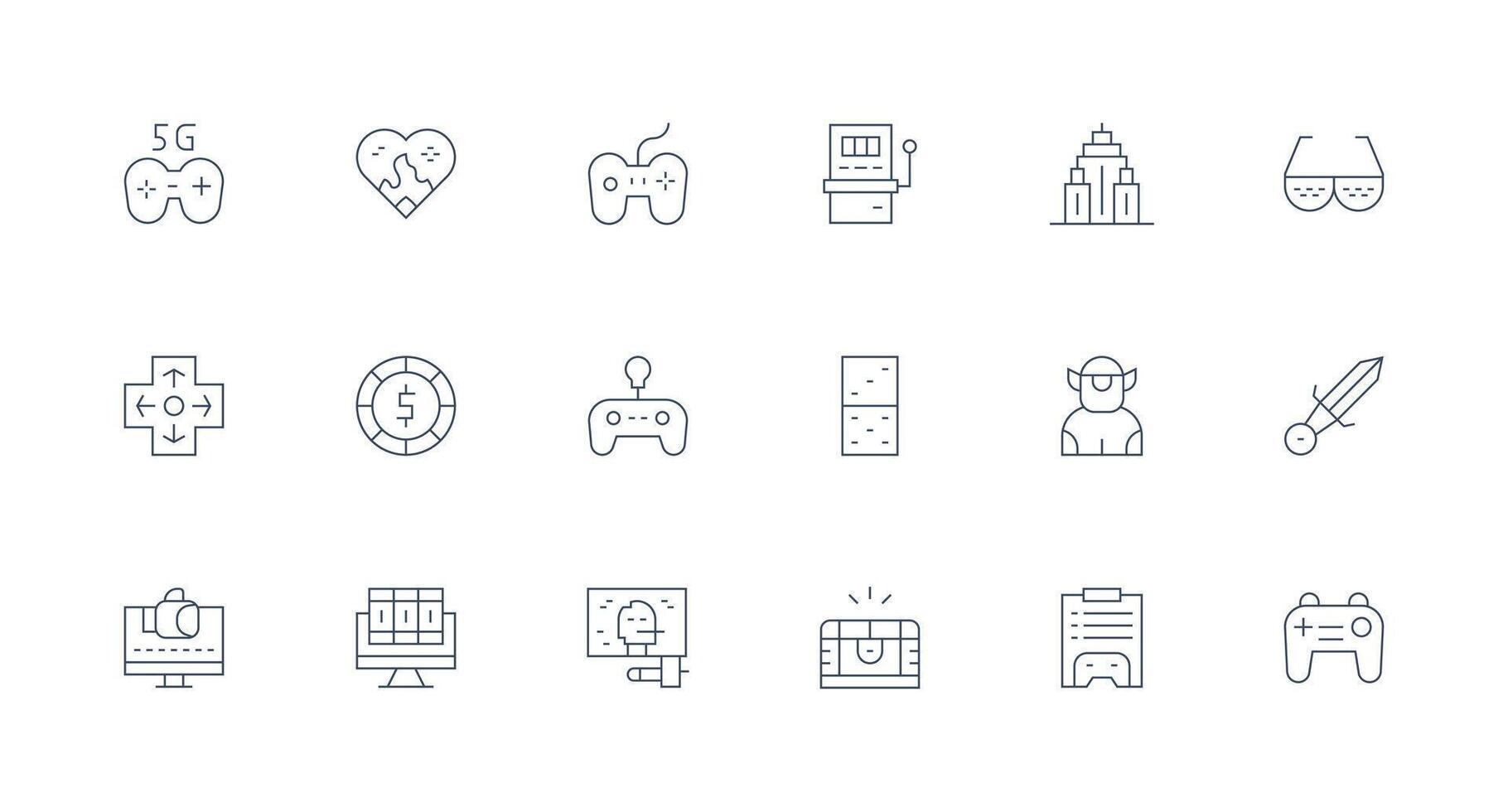 Gaming Icon Collection with 18 Minimal Line Designs Neatly Designed Icons for Web Platforms vector