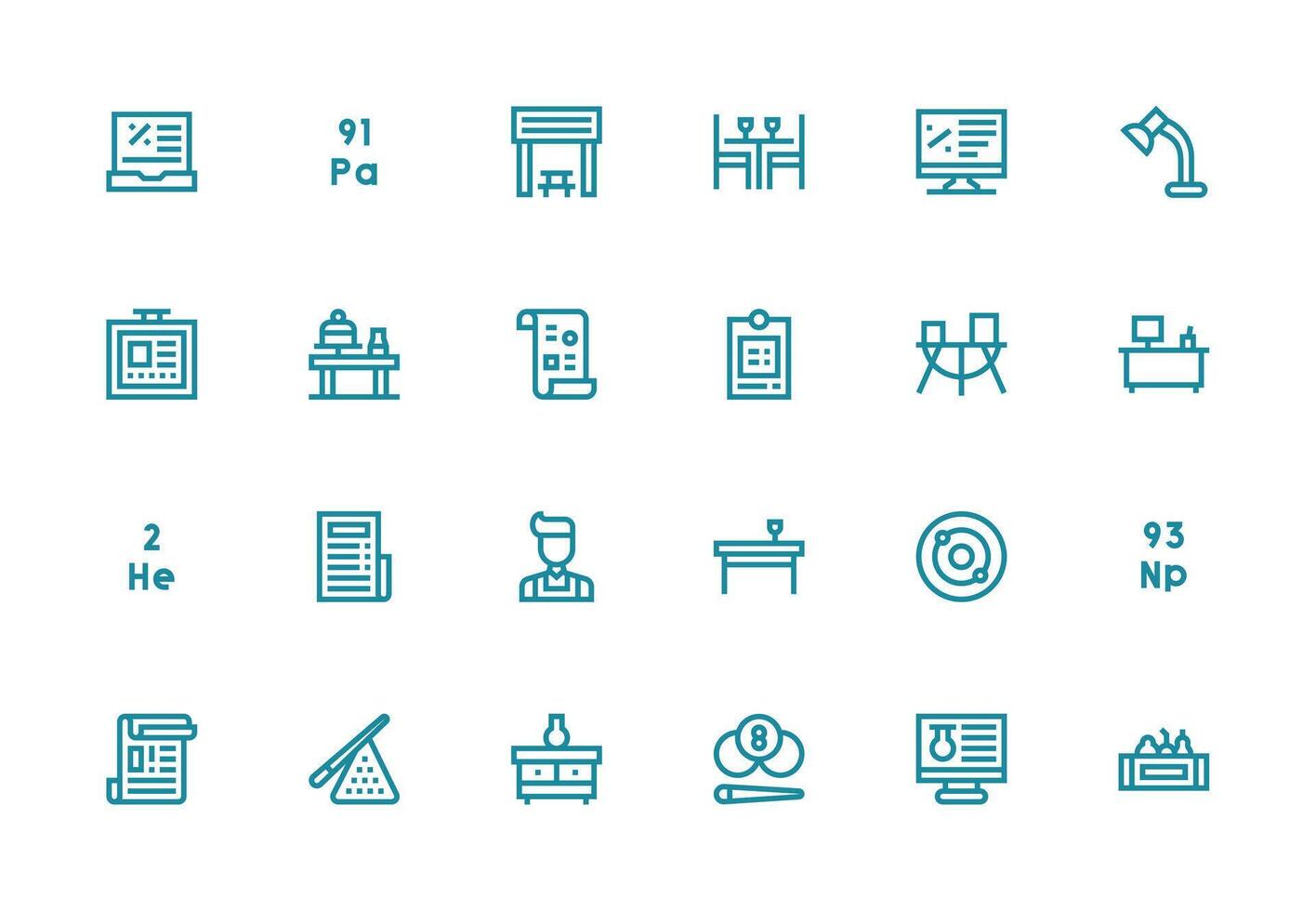 Table featuring 24 Icons in Thick Line Line Design Fully Editable Icon Set for Web vector