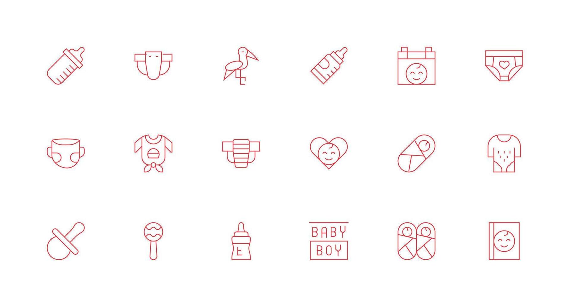 Newborn Design Icons featuring 18 in Minimal Line Style Interface Icon Collection vector
