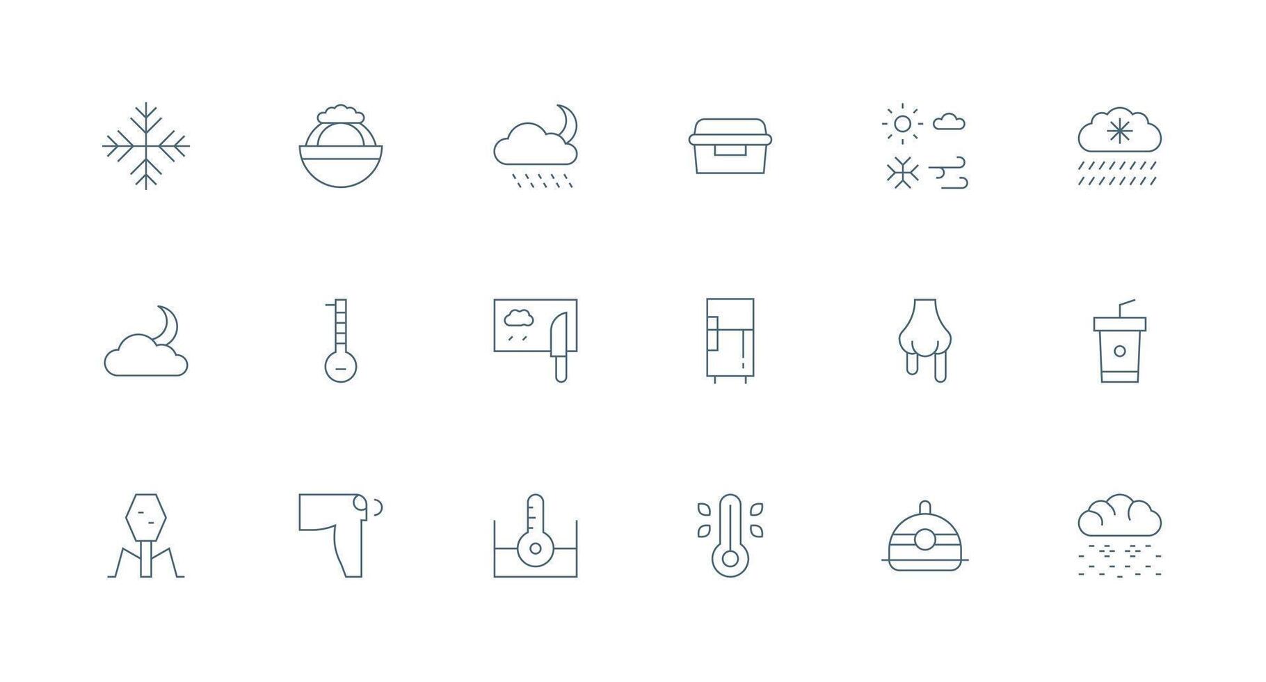 18 Cold Icons in Minimal Line Aesthetic Fully Editable Icon Set for Web vector