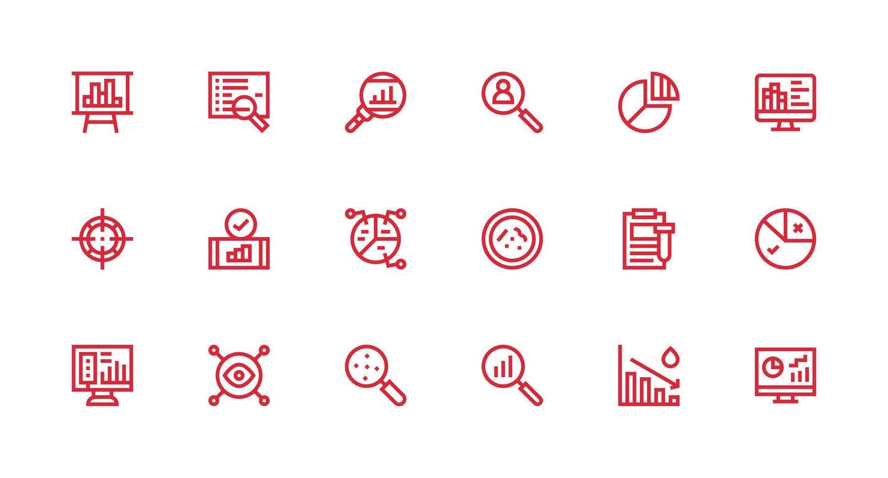 Data Analysis Icon Set with 18 Strong Stroke Line Graphics Display Icon Pack vector