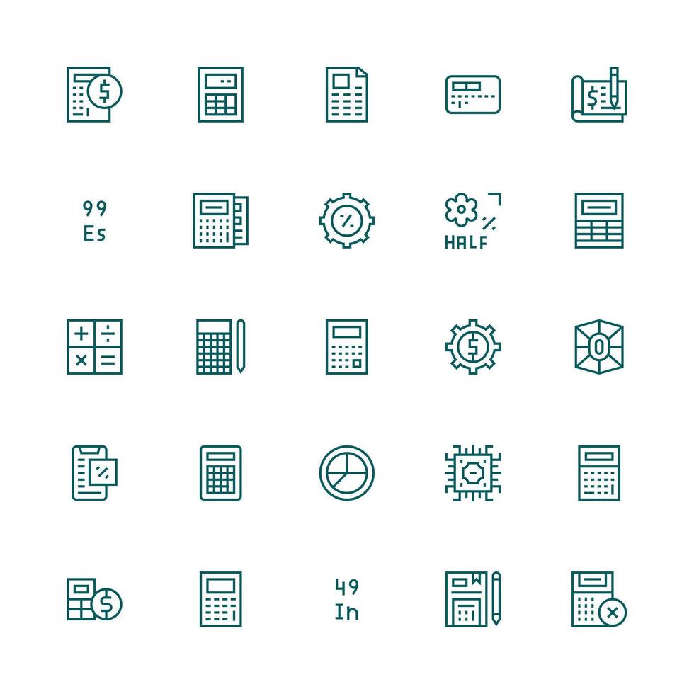 25 Medium Stroke Outline Icons for Calculation Graphics Balanced Icon Set for Functional Design vector
