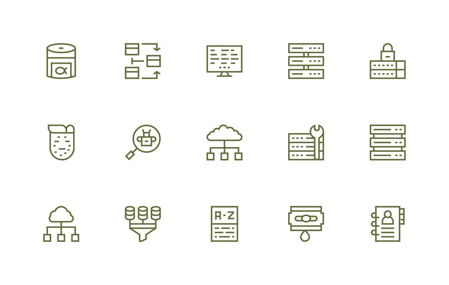 15 Icons for Database in Regular Line Format Modern Icon Set vector
