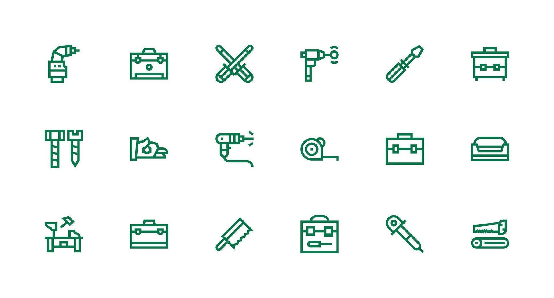 Carpentry Design Icons featuring 18 in Strong Stroke Line Style UI Icon Set vector