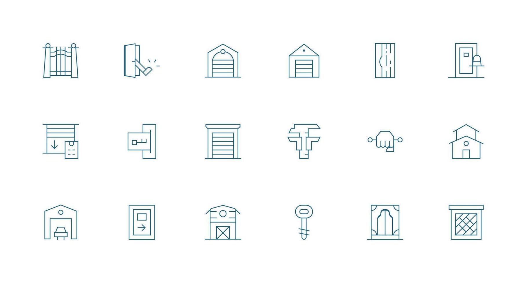 Door Design Icons featuring 18 in Minimal Line Style Icon Pack for Various Themes vector