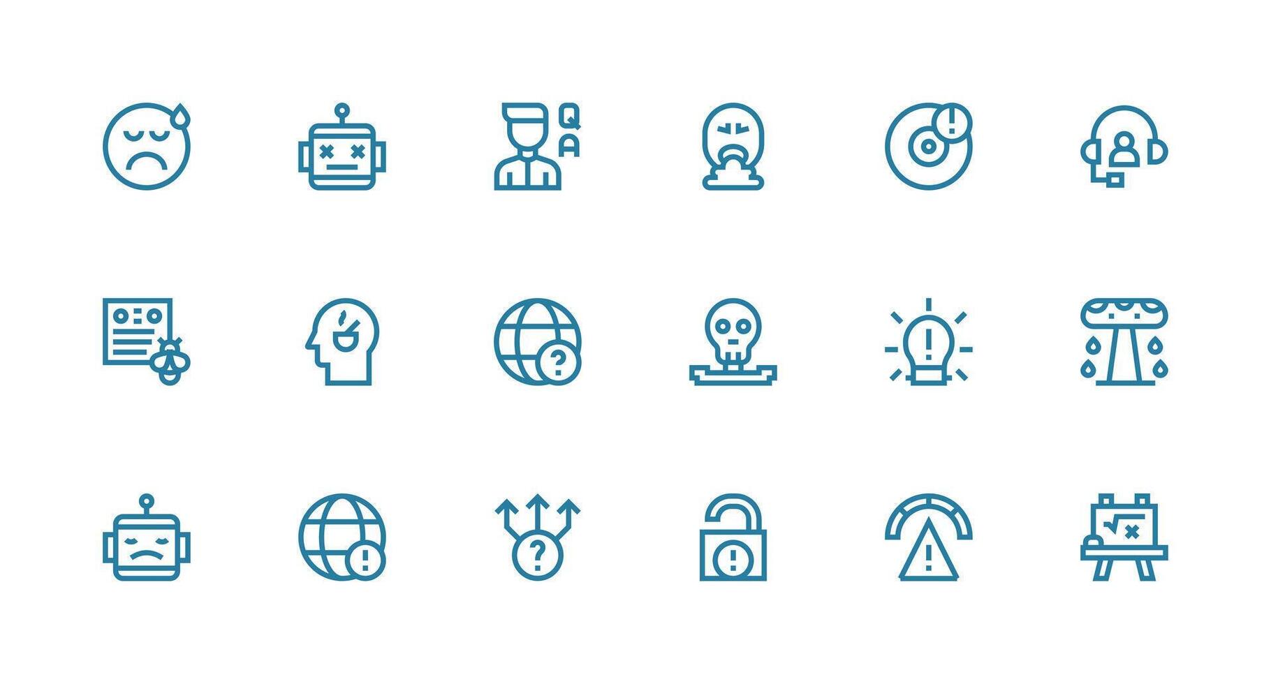 Problem Visual Pack containing 18 Strong Stroke Line Icons Organized Pack for Project Assets vector