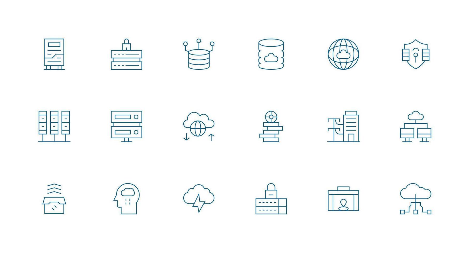 18 íconos para datos centrar en mínimo línea formato web y aplicación icono paquete colección vector