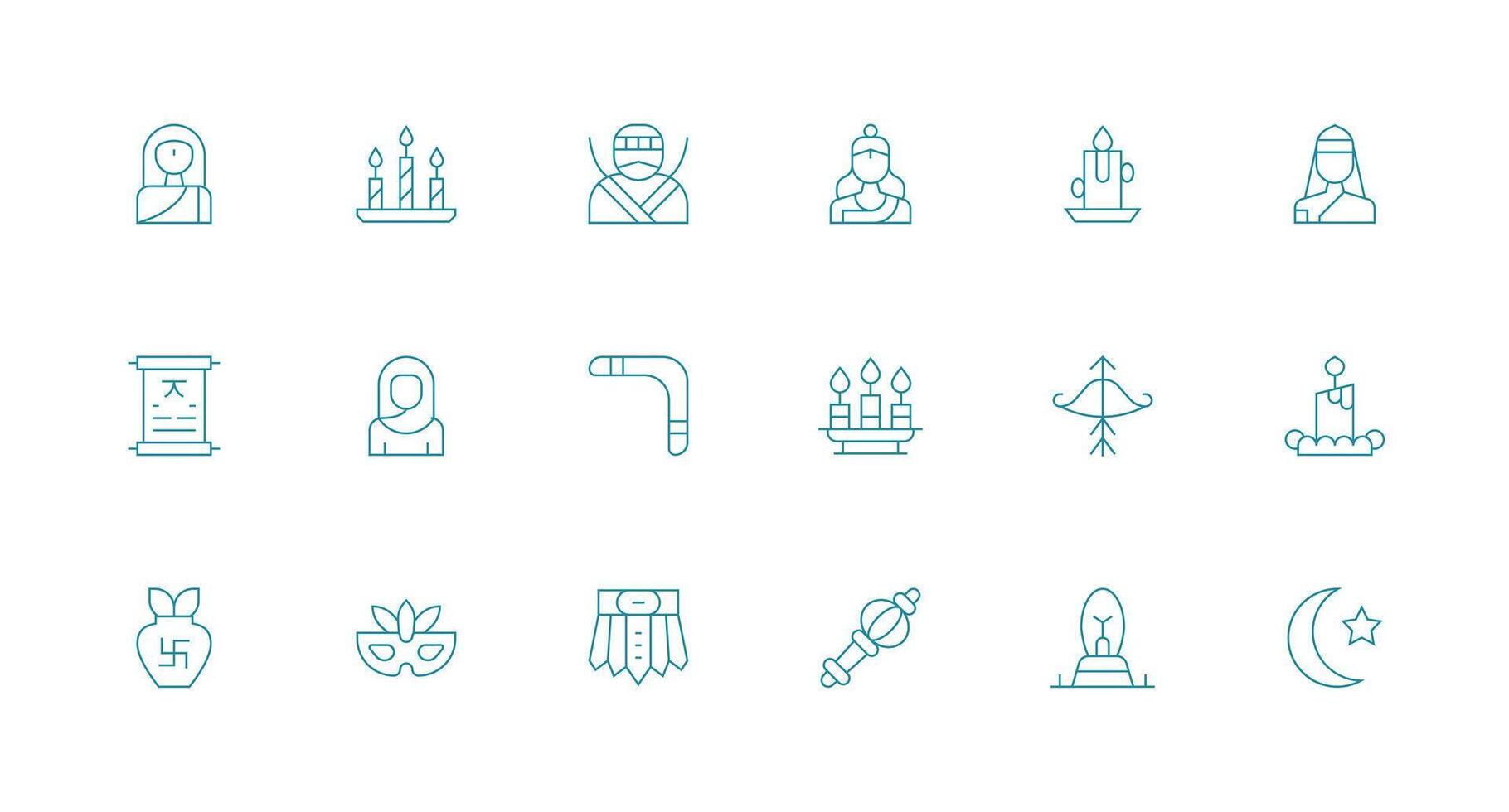 Tradition Icon Collection with 18 Minimal Line Designs Balanced Icon Set for Functional Design vector