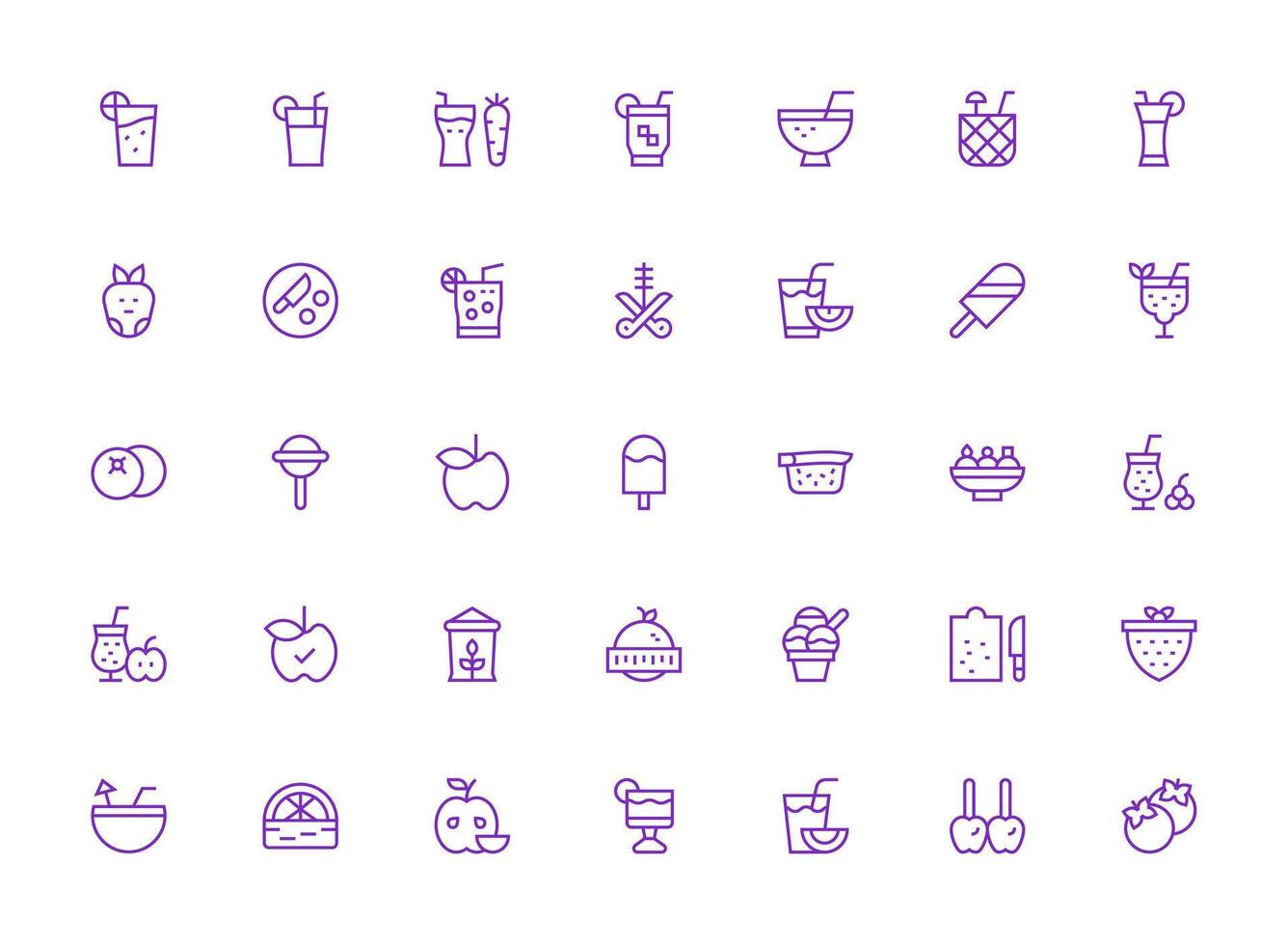 Fruit Icon Set with 35 Regular Clean Line Graphics Modern Line and Glyph Icon Series vector