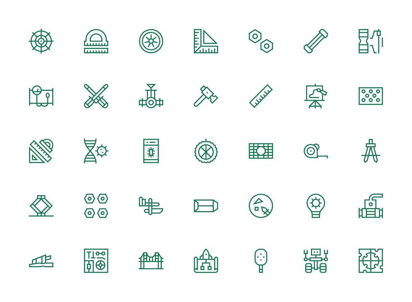 Engineering Design Icons featuring 35 in Regular Clean Line Style Modern Icon Set vector