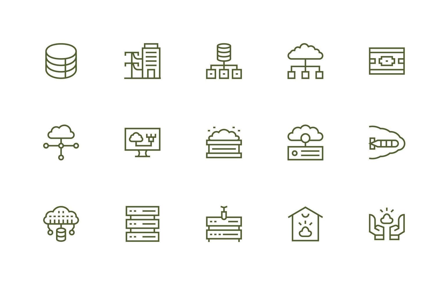 Data Center Icon Collection with 15 Regular Line Designs Icon Pack for UI vector