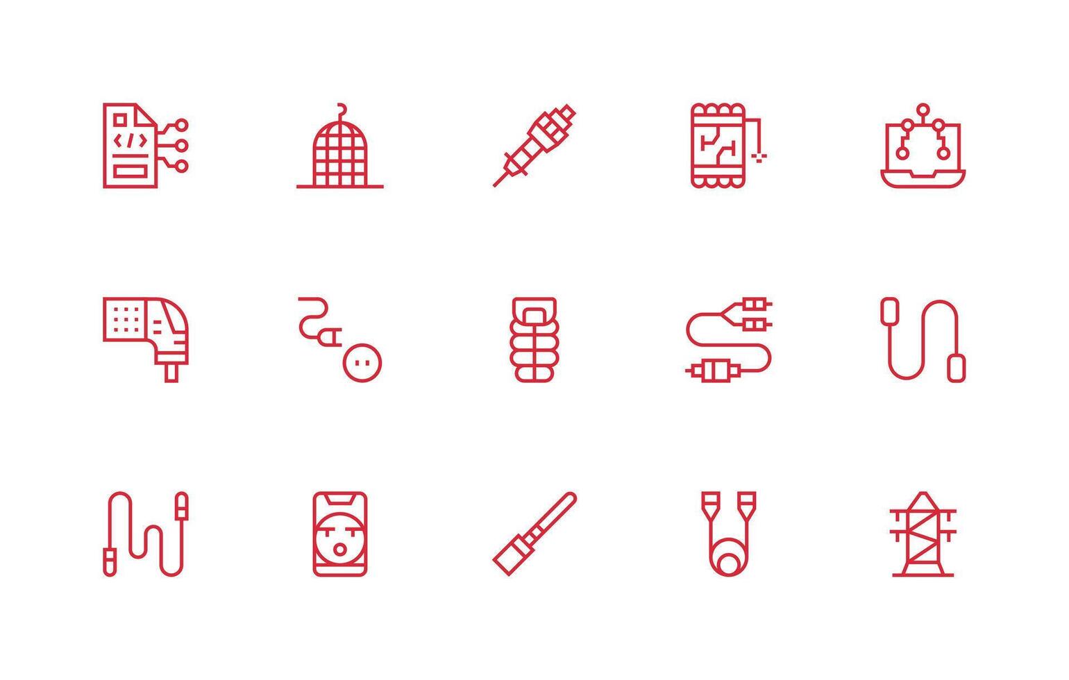 15 Icons for Wire in Regular Line Format Simplified Icon Pack for Visual Tools vector