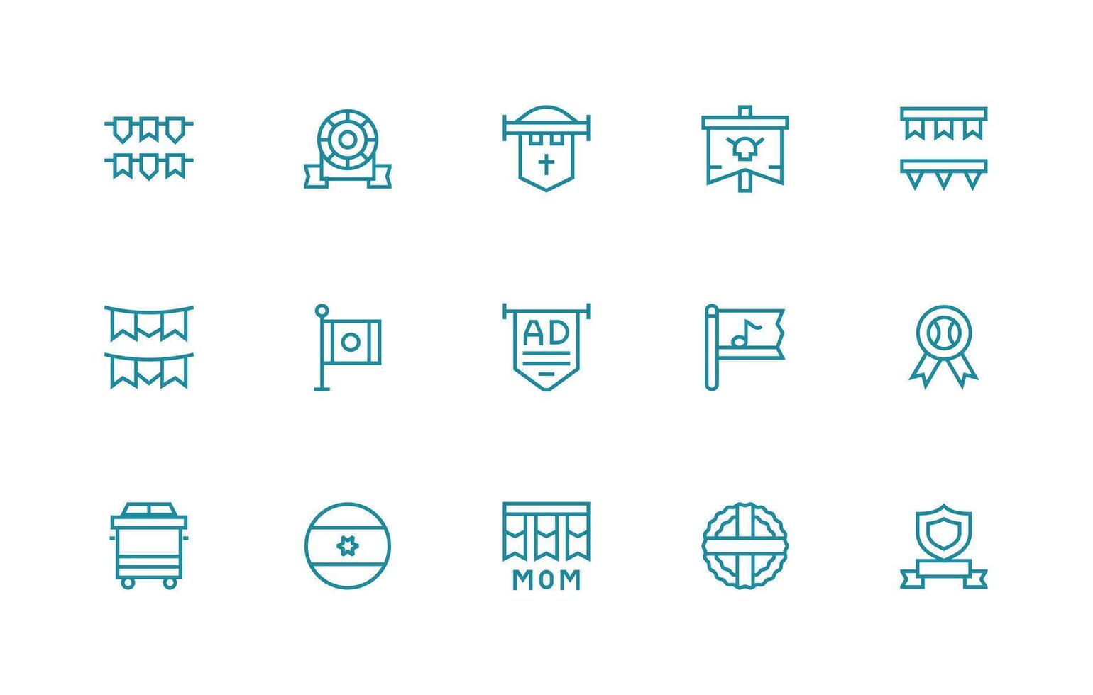 15 Regular Line Designs for Banner Icons Well-Structured Icons for Creative Use vector