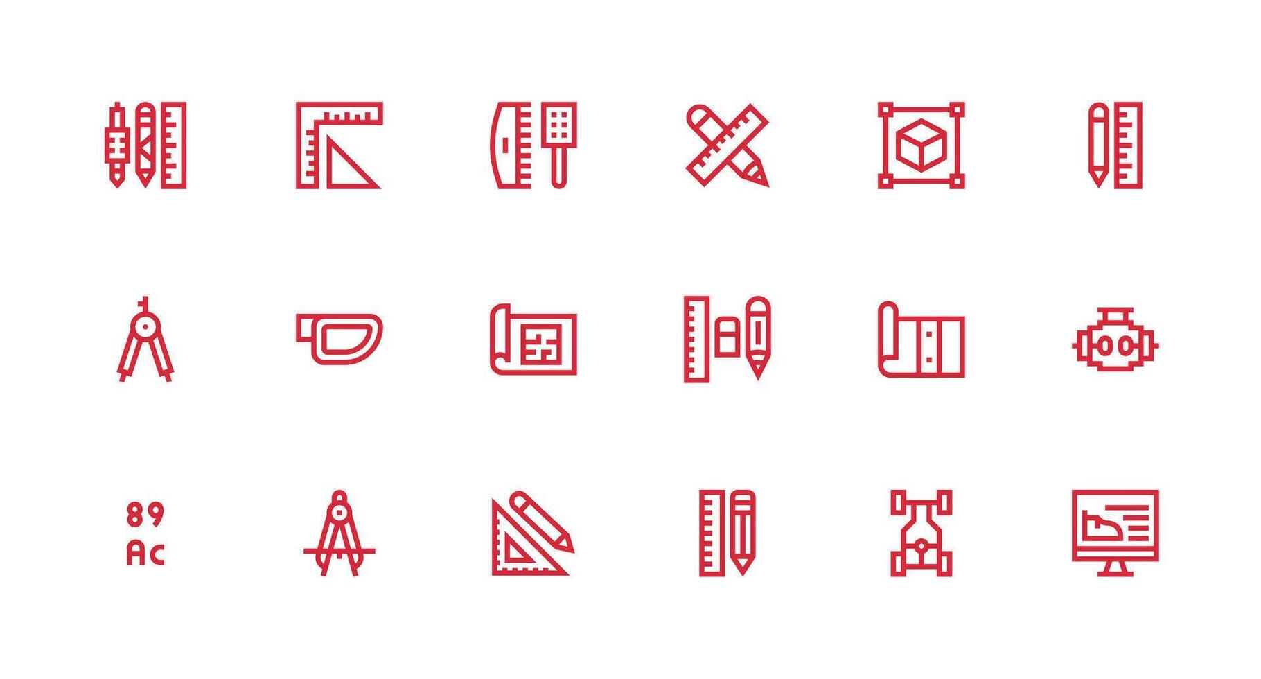 18 Strong Stroke Line Vectors for Technical Drawing Theme Quick Access Icons for UI Development