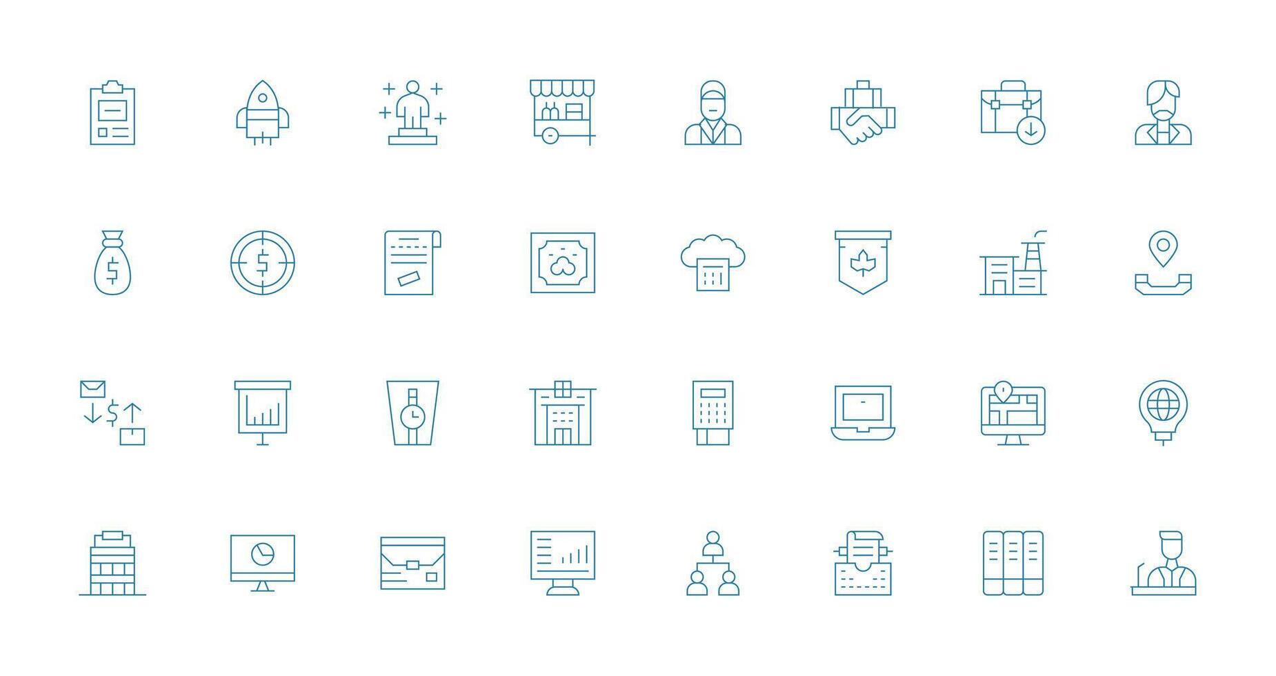 Business Design Icons featuring 32 in Thin Line Style Reliable Icons for All Interfaces vector