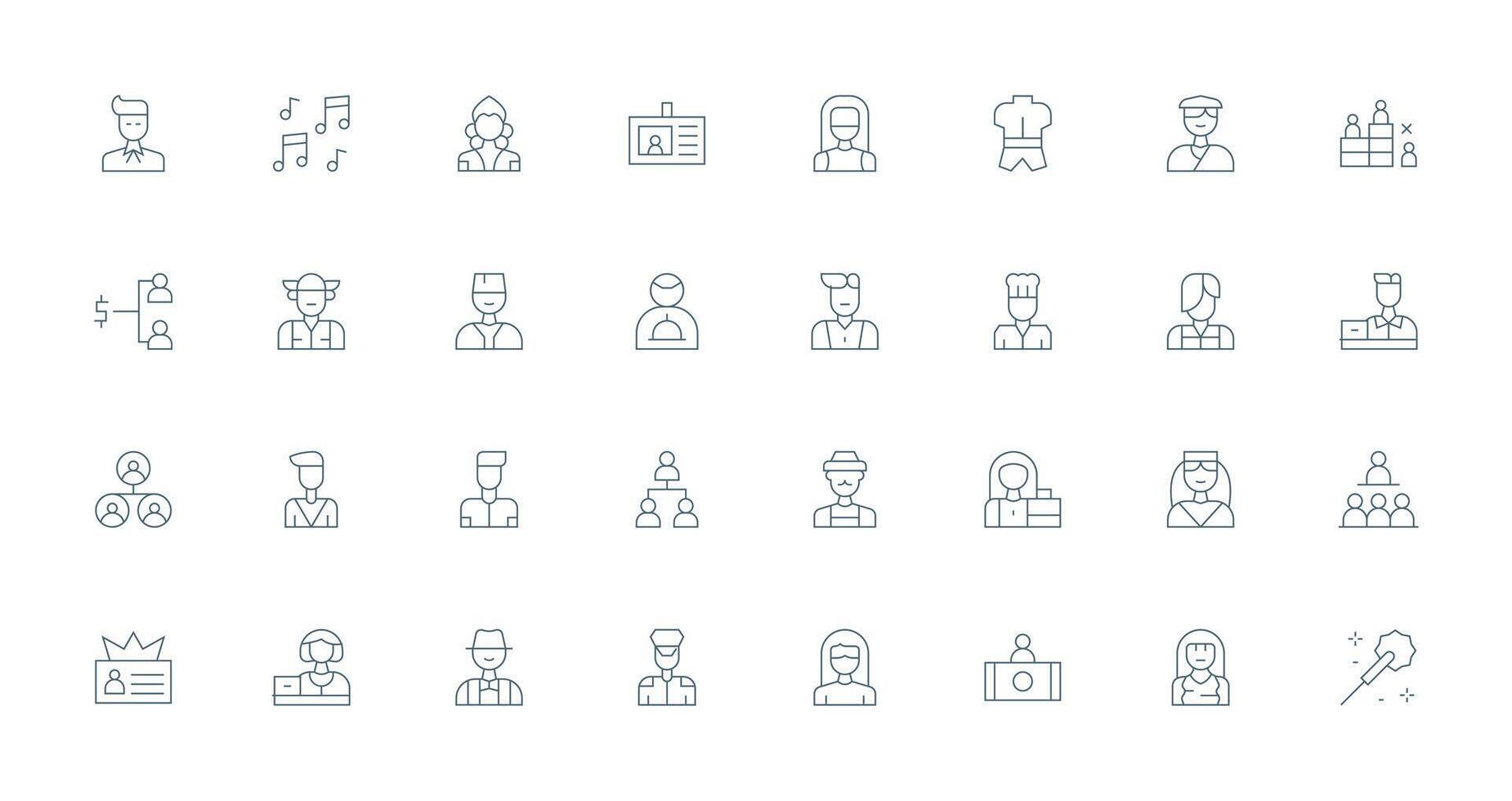 Staff Visual Pack containing 32 Thin Line Icons Clean Set for Layout Prototypes vector