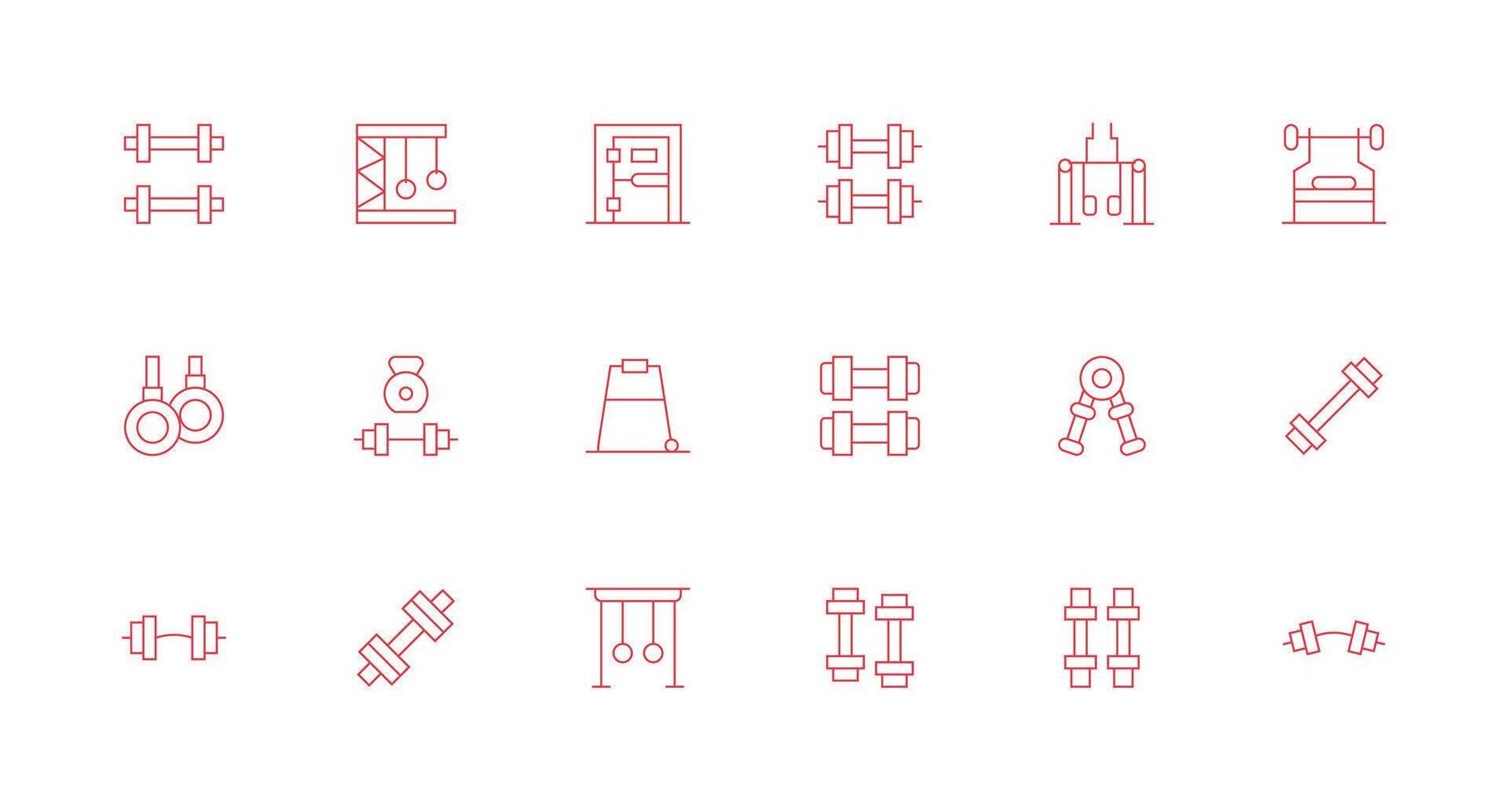 Bodybuilding Design Icons featuring 18 in Minimal Line Style UI-Ready Icon Collection vector